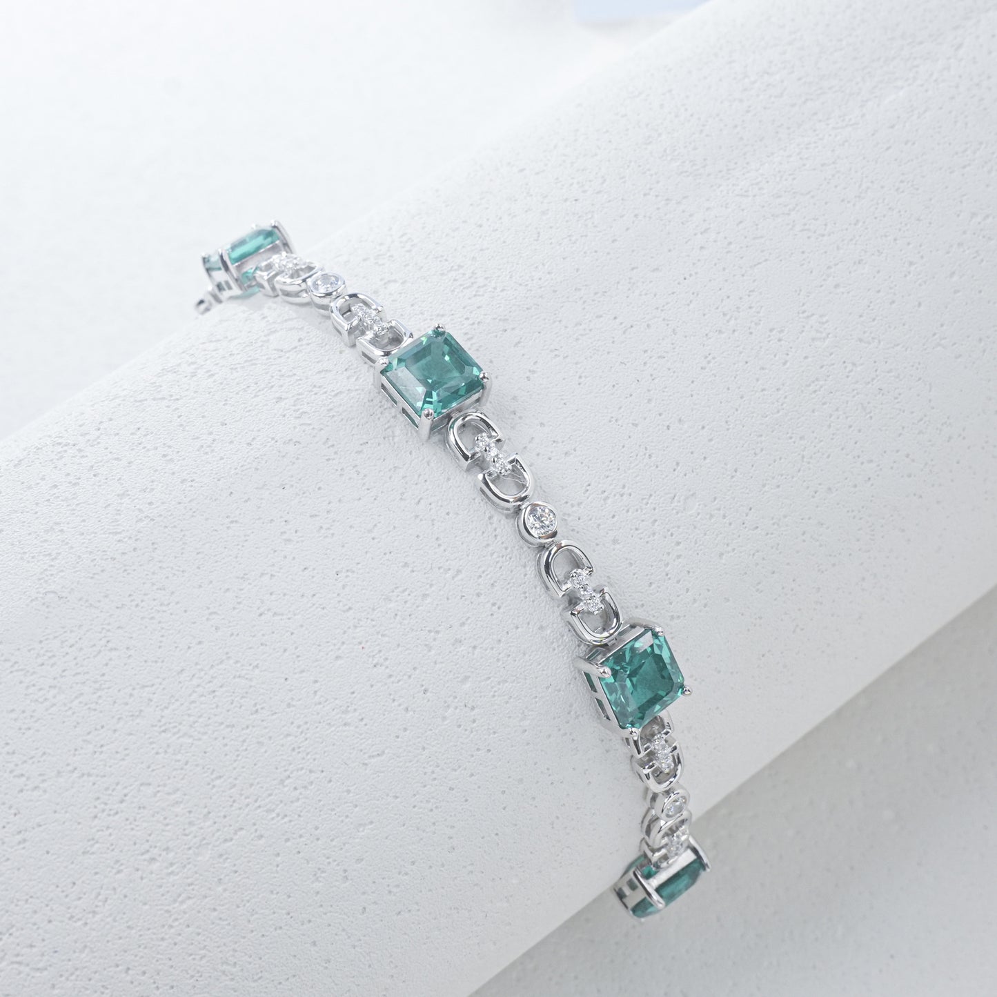 S925 Silver Paraiba Tsavorite Bracelet, Geometric Hollow Chain - Photo 4