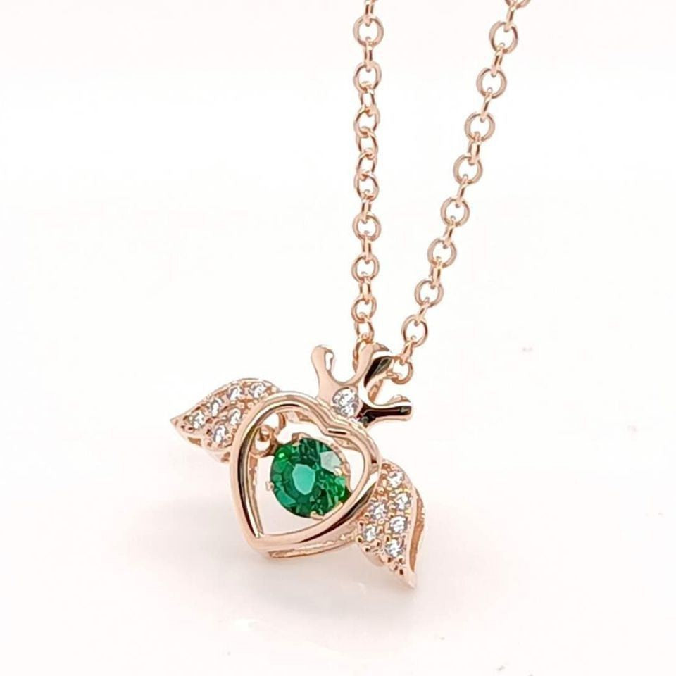 Lively Necklace 925 Silver Lab Emerald, Heart Simple Valentine - Photo 5