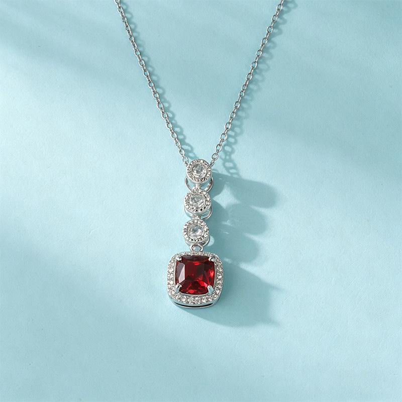 925 Sterling Silver Lab Ruby Cushion Necklace, Gentle Versatile - Photo 4