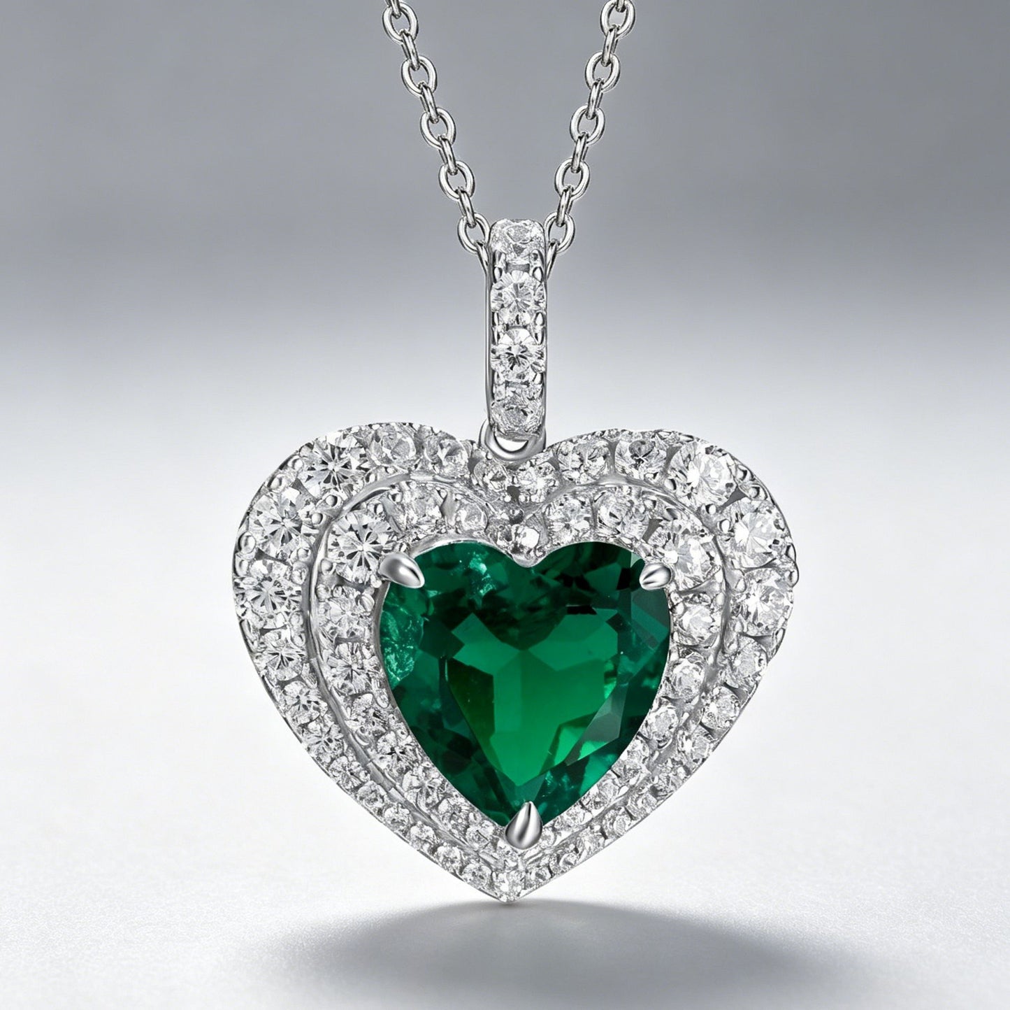 S925 Sterling Silver Lab Emerald Pendant Heart Simple Elegant Versatile Premium for Women - Photo 2