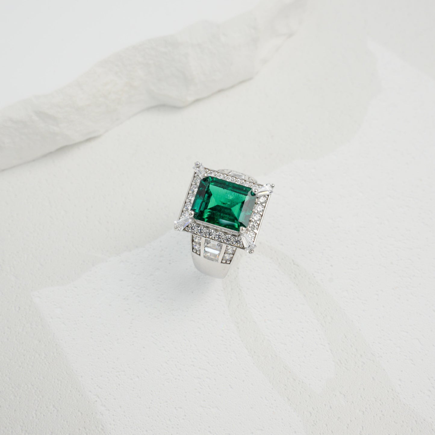 S925 Sterling Silver Lab Emerald Ring, Versatile Ring - Photo 3