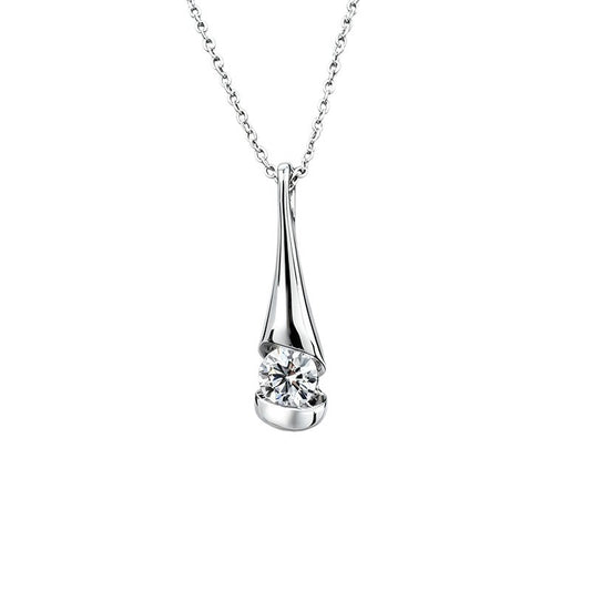 Simple Streamline Solitaire S925 Silver Arc Bezel Round Diamond Pendant, Simple Holiday Gift - Photo 5