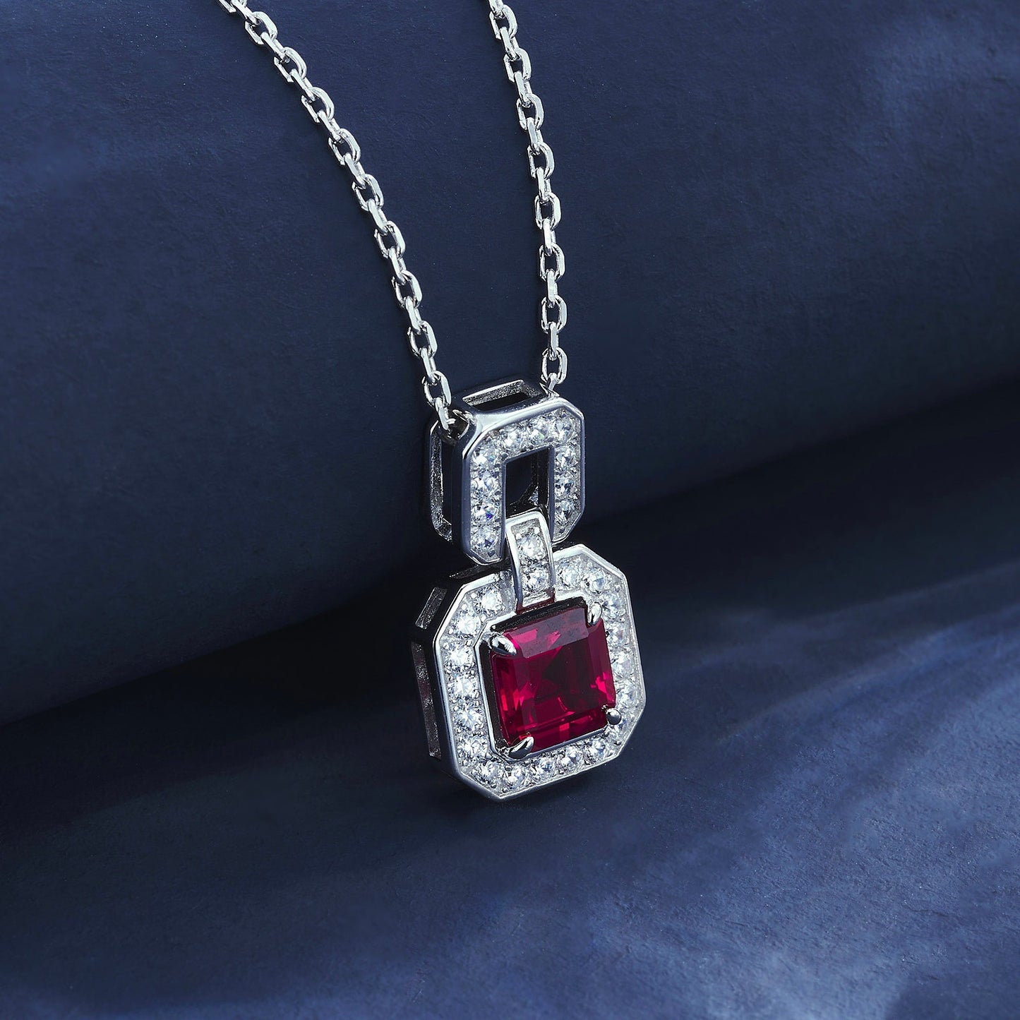 S925 Silver Lab Ruby Women's Necklace, Premium Unique Vintage - Photo 4