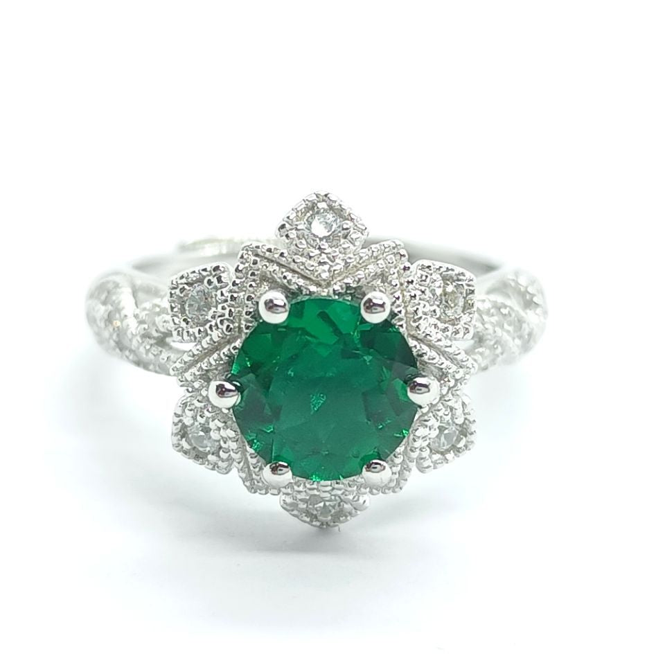 Lab Emerald 925 Silver Ring for Women, Luxurious Premium Vintage - Photo 5