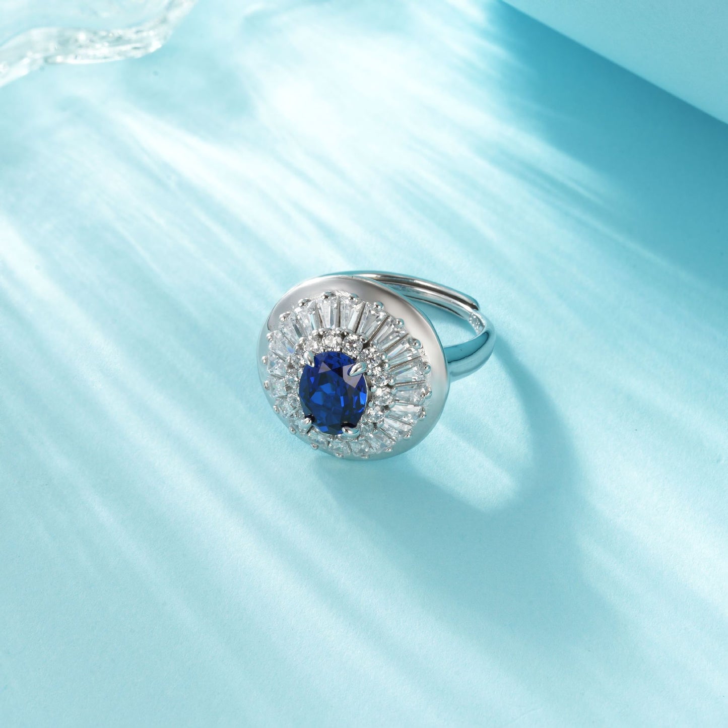 S925 Sterling Silver Lab Sapphire Ring, Sparkling Lab Gemstone - Photo 3