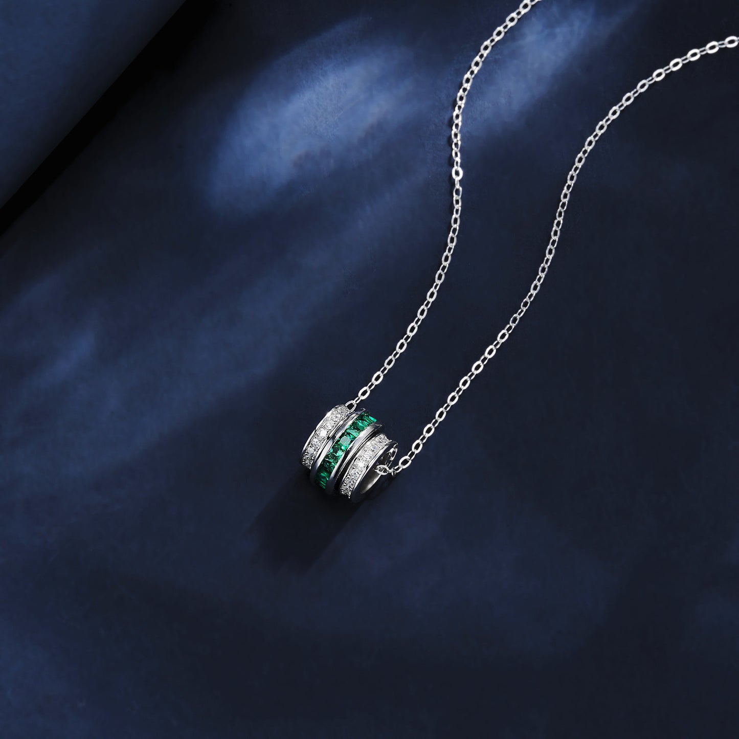 S925 Silver Lab Emerald Cylinder Tube Pendant Necklace, Gemstone Versatile - Photo 4