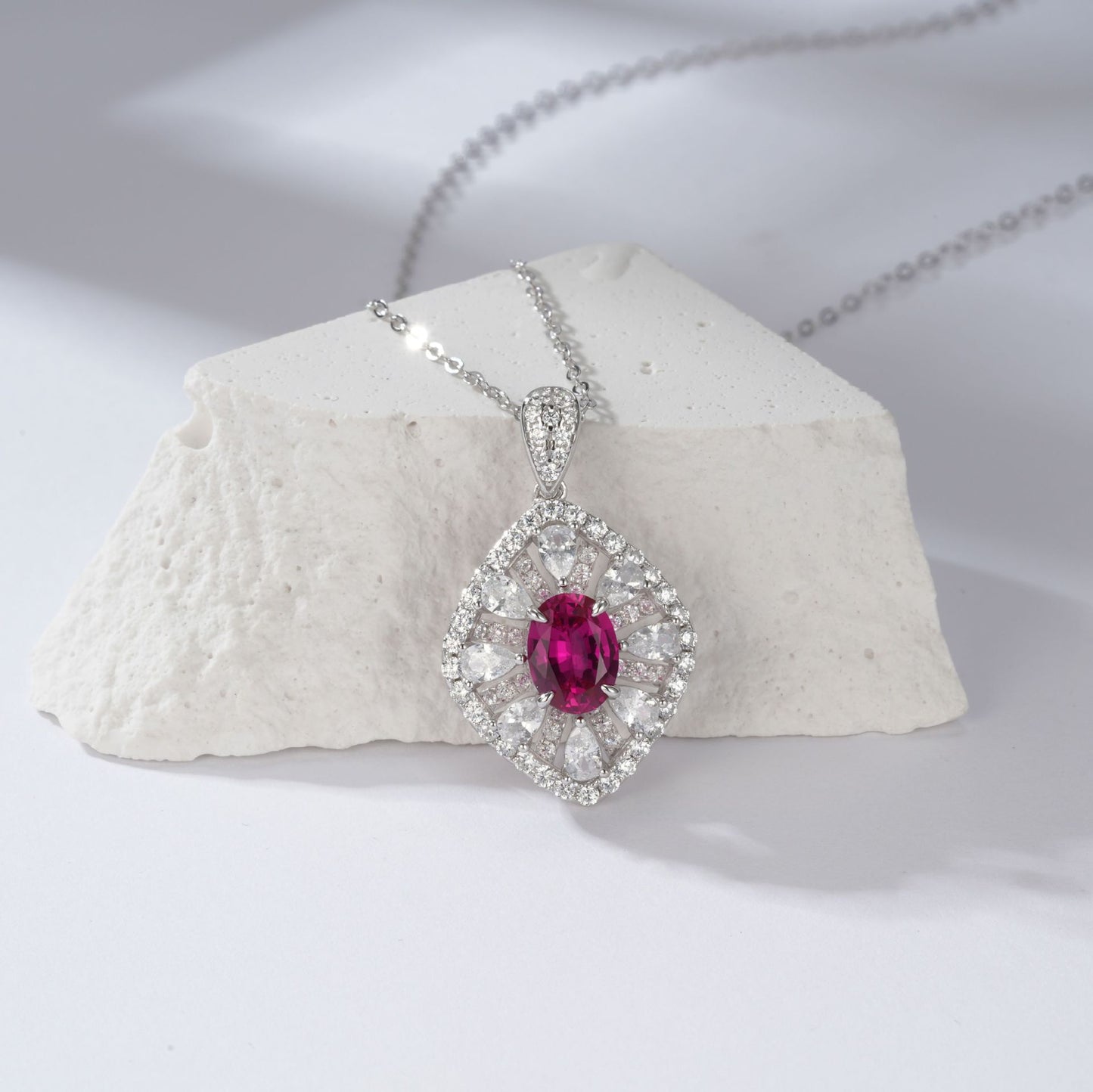 S925 Silver Necklace Pigeon Blood Ruby Pendant Diamond Chain, Sparkling Vintage Holiday - Photo 4