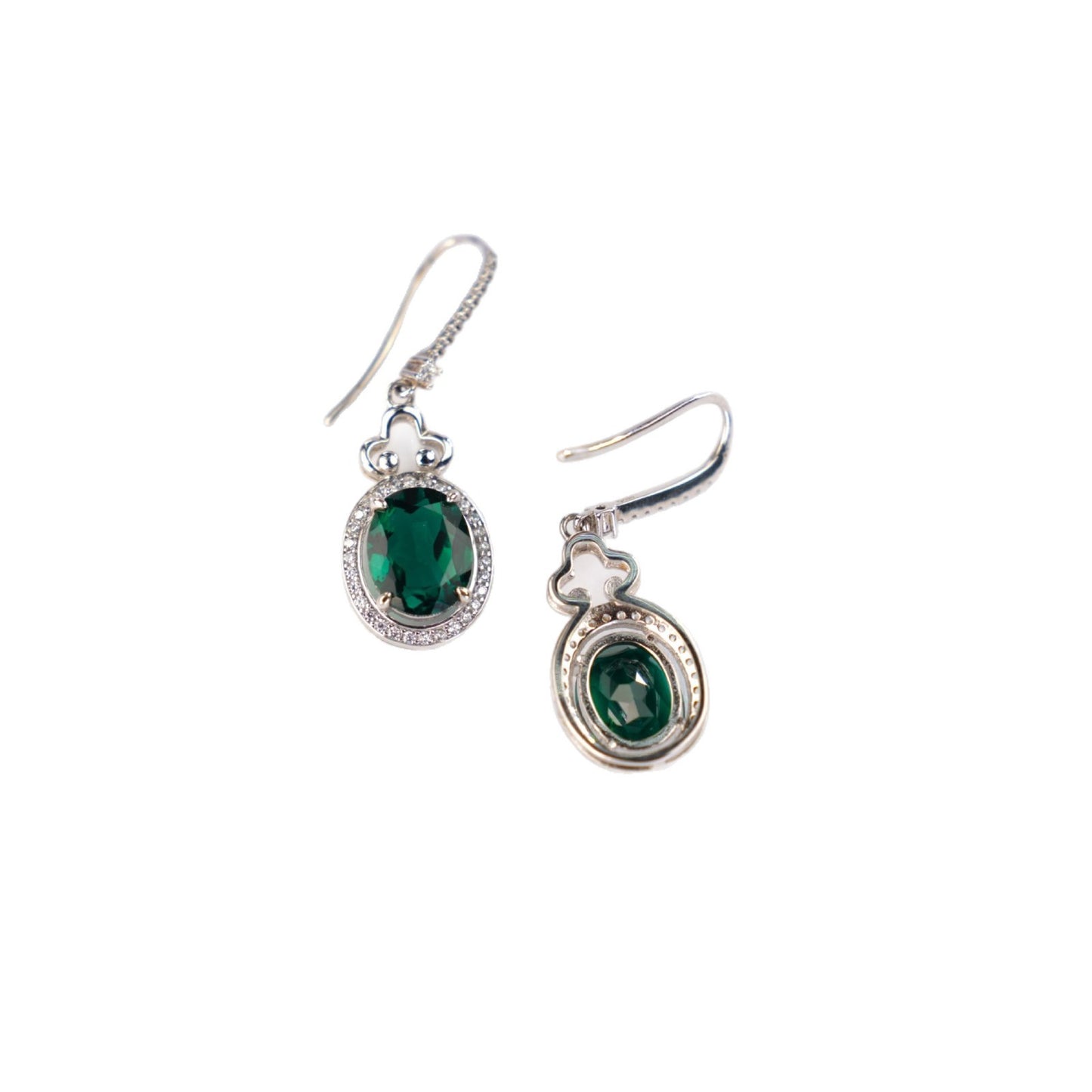 S925 Sterling Silver Lab Emerald Earrings, Vintage Premium - Photo 5