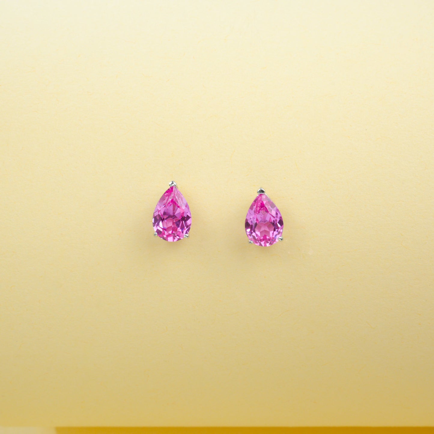 S925 Sterling Silver Lab Padparadscha Teardrop Stud Earrings, Minimalist Designer - Photo 4