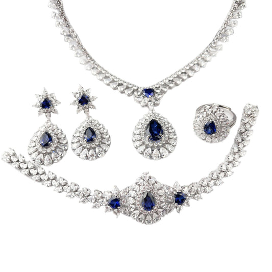 S925 Sterling Silver Lab Sapphire Jewellery Set, Teardrop Set, Wedding for Women - Photo 5