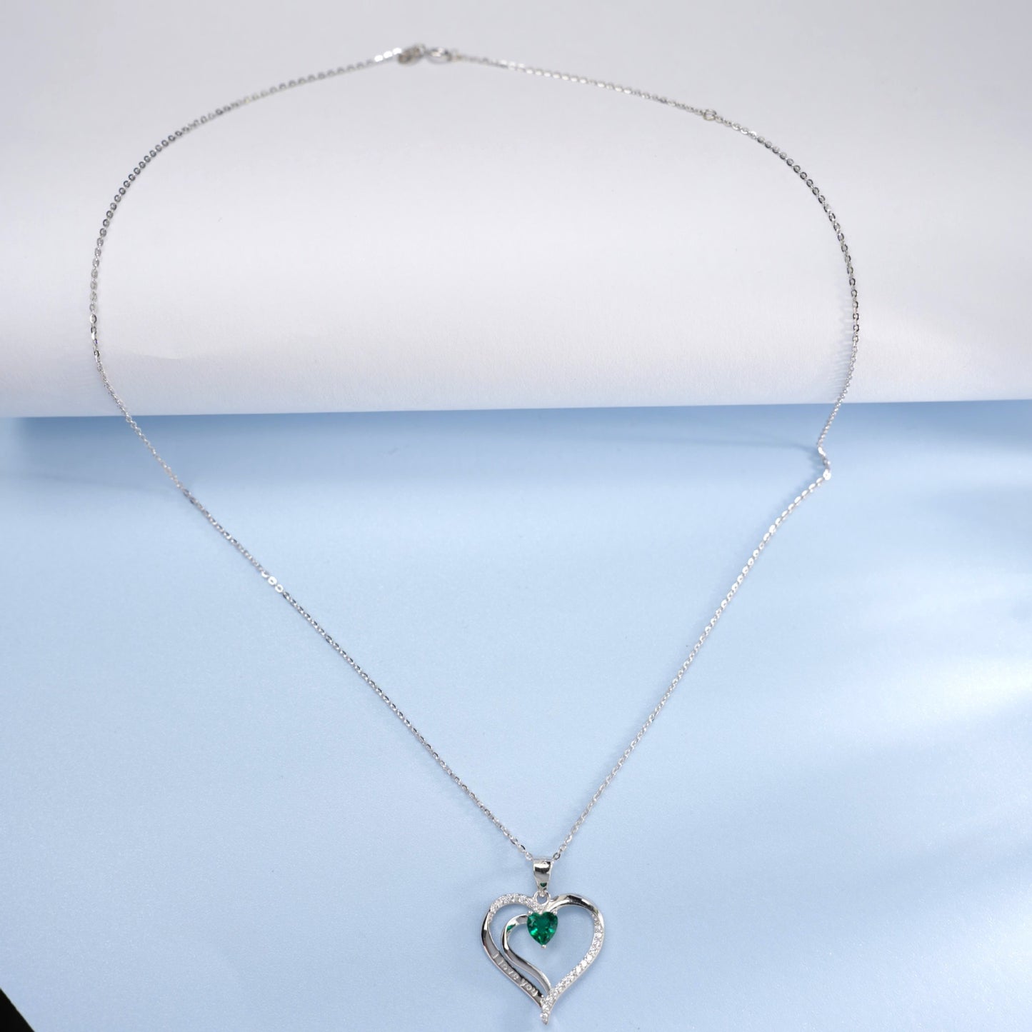 925 Sterling Silver Lab Emerald Heart Necklace, Romantic Versatile for Women - Photo 4