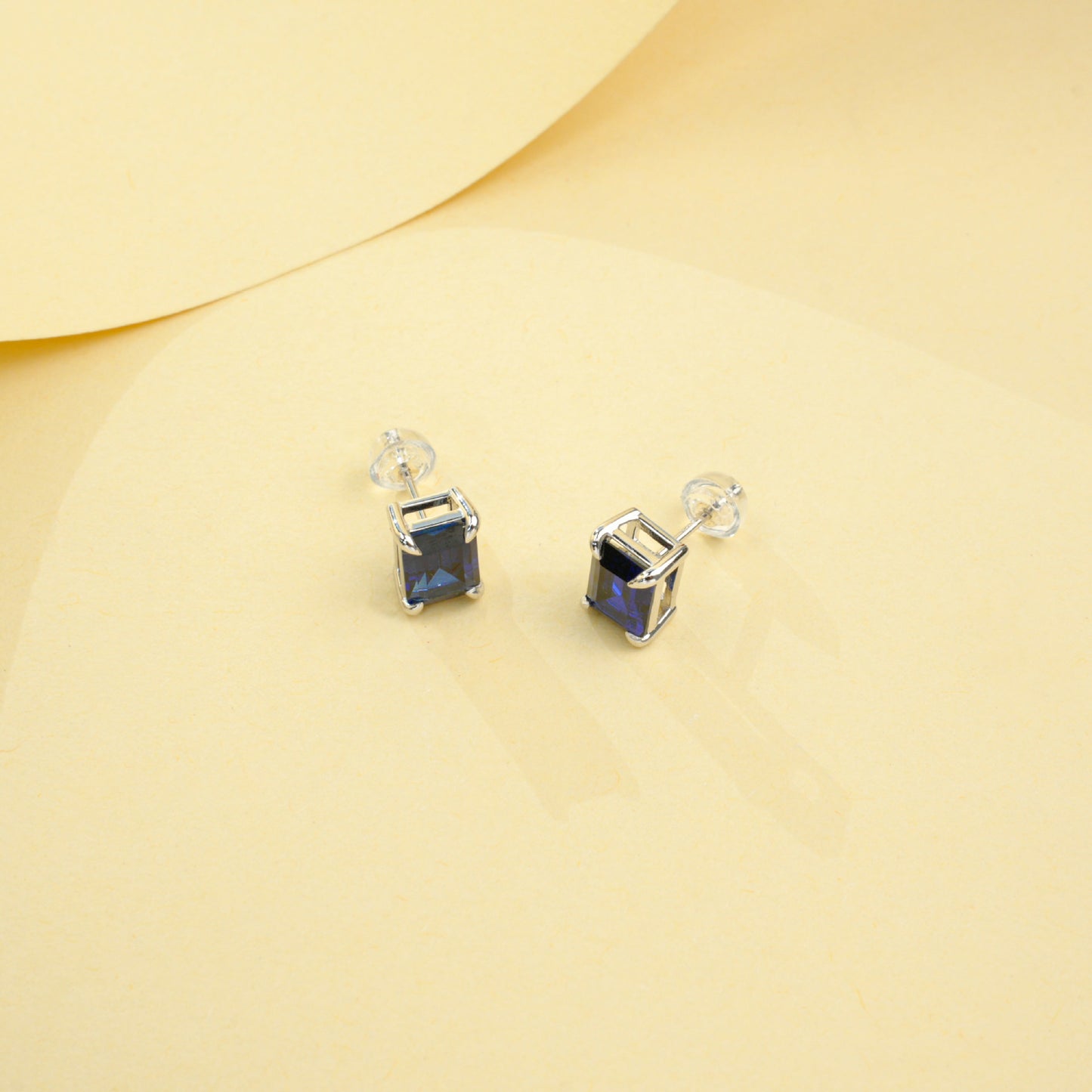 S925 Sterling Silver Lab Sapphire Square Earrings, Minimalist Bestie Birthday - Photo 1