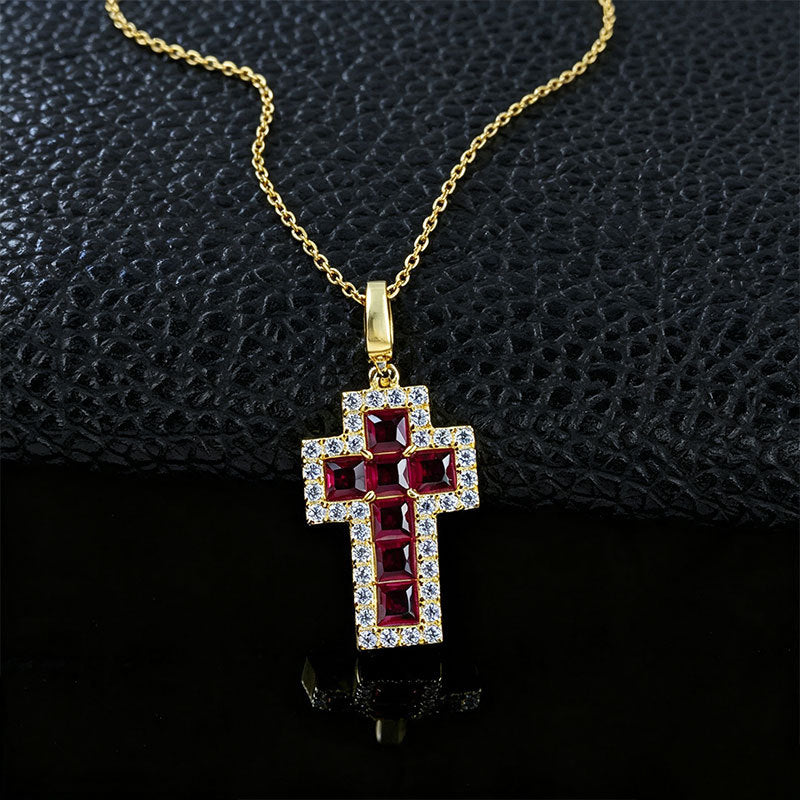 S925 Silver Lab Ruby Pendant, Diamond Halo Vintage - Photo 4