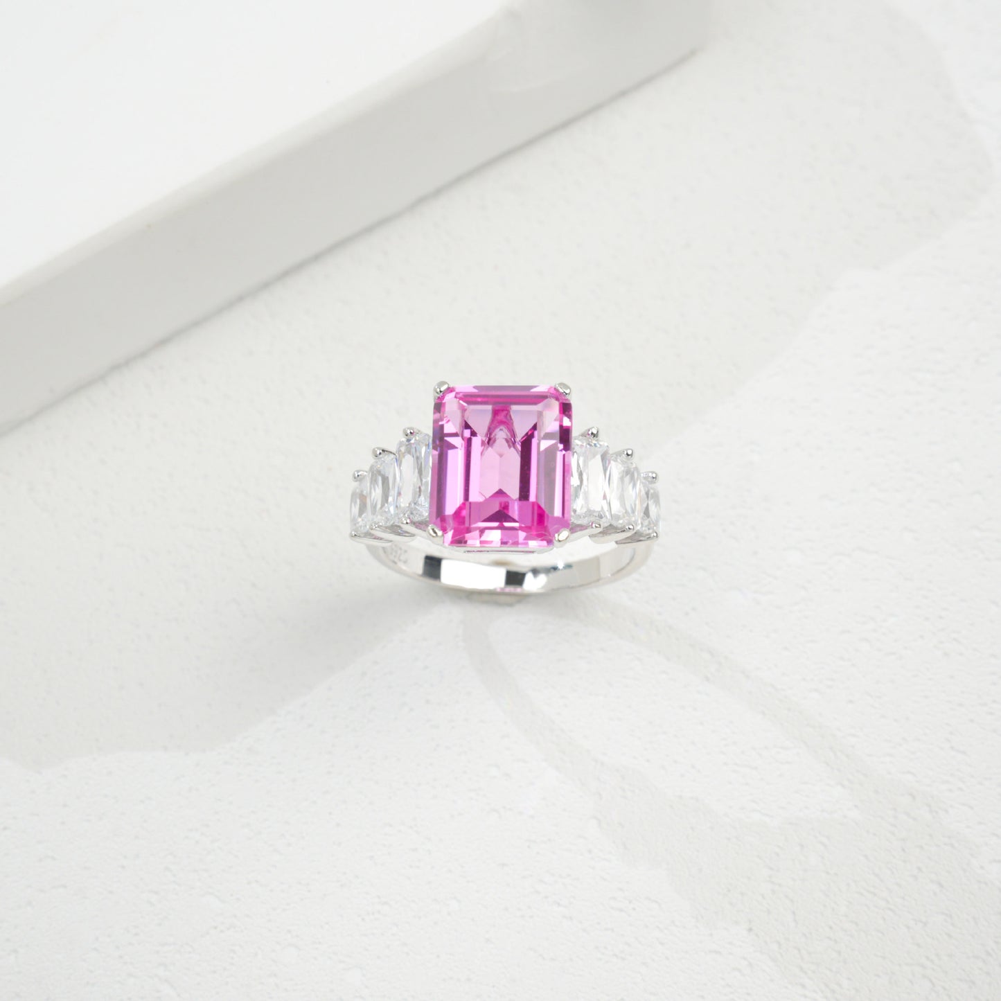 S925 Sterling Silver Lab Padparadscha Emerald-Cut Ring, Versatile - Photo 4