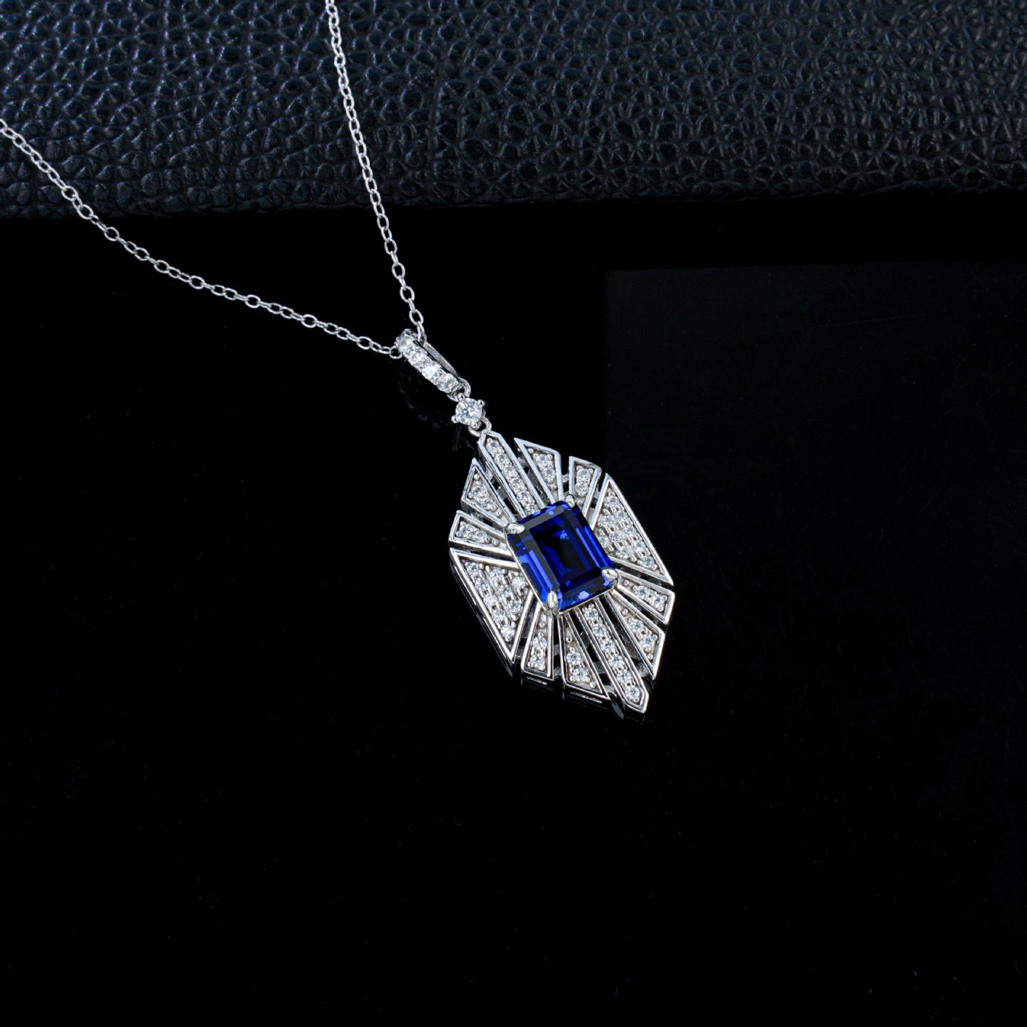 Vintage Geometric Necklace, Bold Square Sapphire - Photo 4