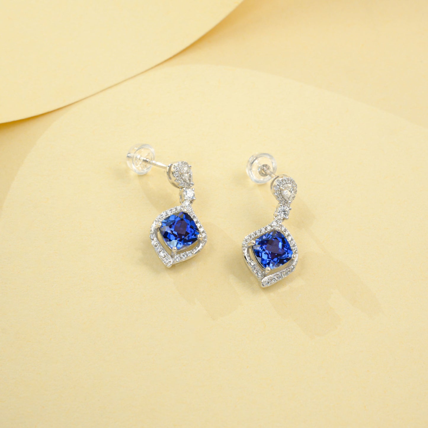 925 Sterling Silver Lab Sapphire Earrings, Elegant French Vintage for Women - Photo 4