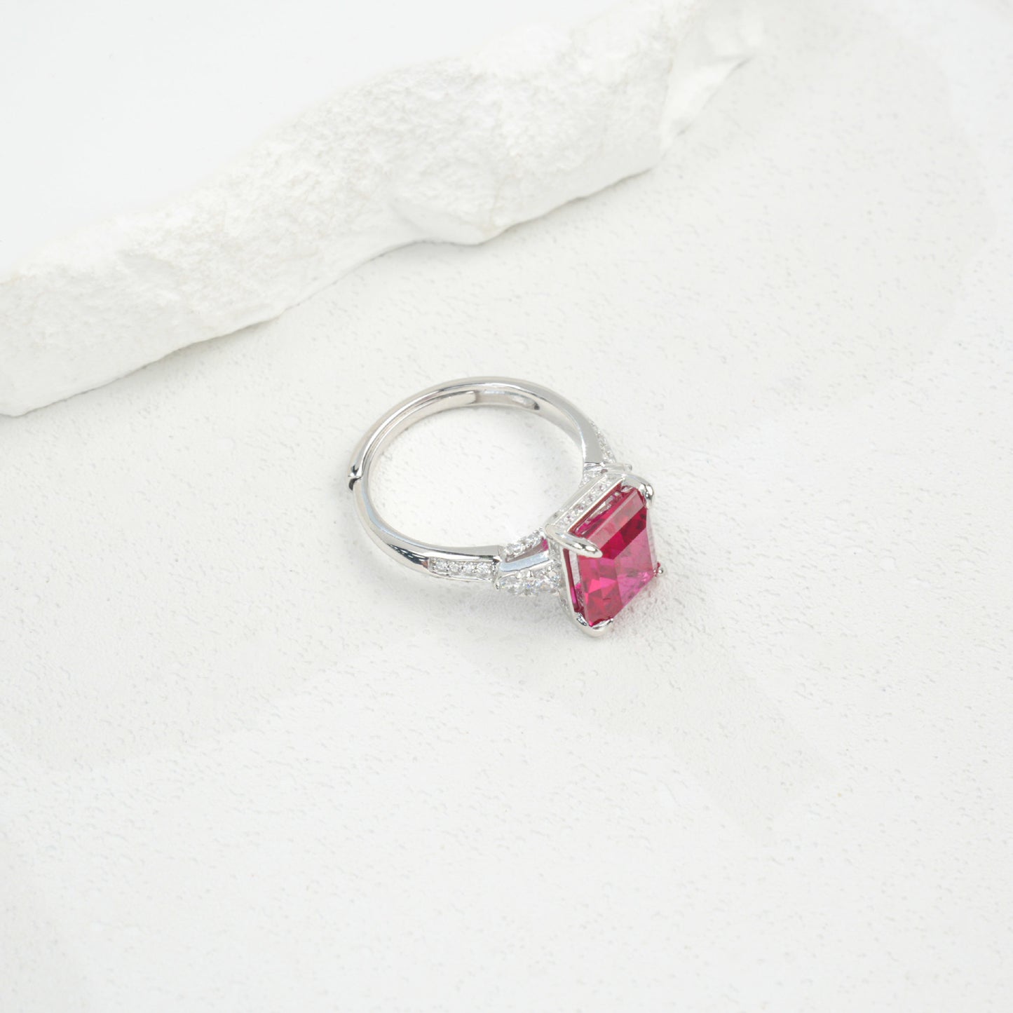 S925 Silver Lab Ruby Ring 4-Claw Double-Side Full Diamond, Anniversary Versatile Elegant - Photo 4