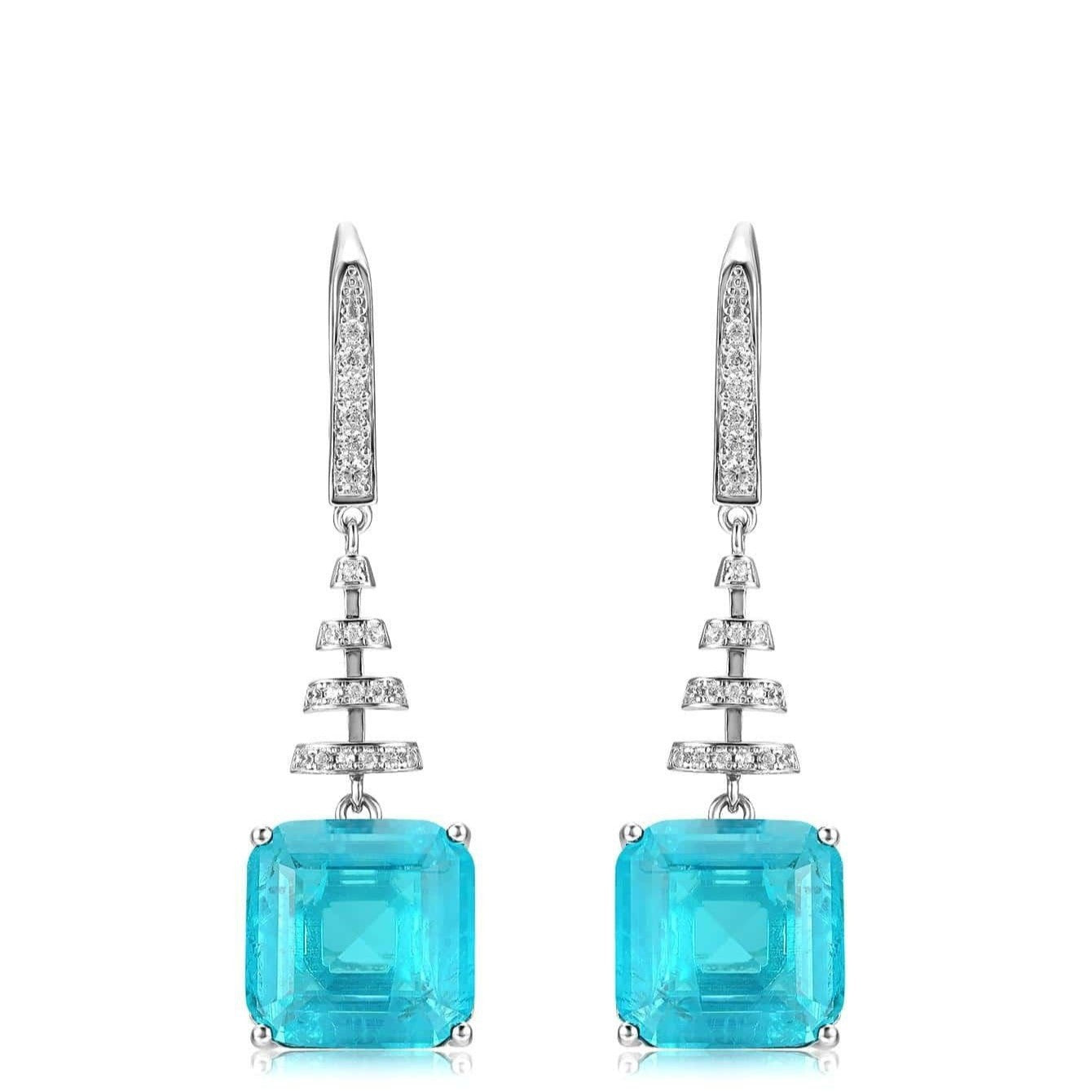 925 Silver Earrings Paraiba Square Rhinestone, Simple Premium - Photo 5