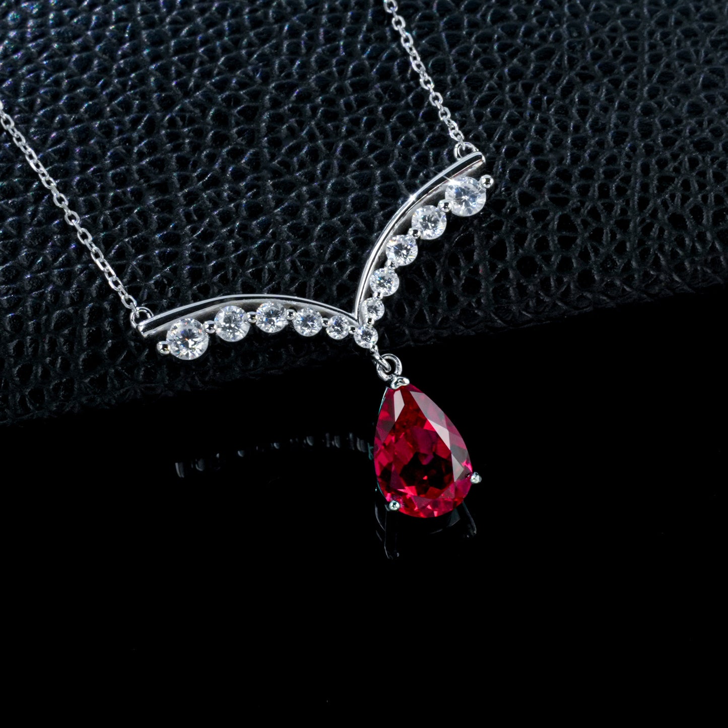 925 Sterling Silver Lab Ruby Necklace for Women, Minimalist Premium Versatile - Photo 4