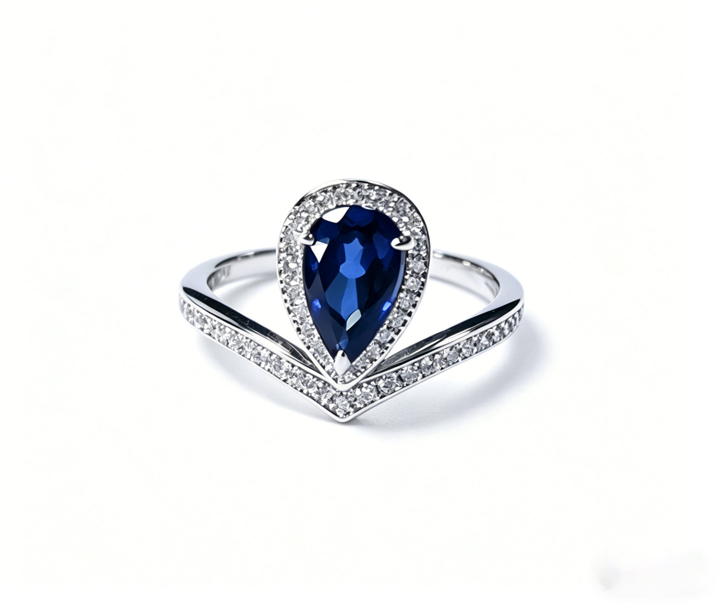 925 Sterling Silver Lab Sapphire Teardrop Ring, Premium Versatile - Photo 6