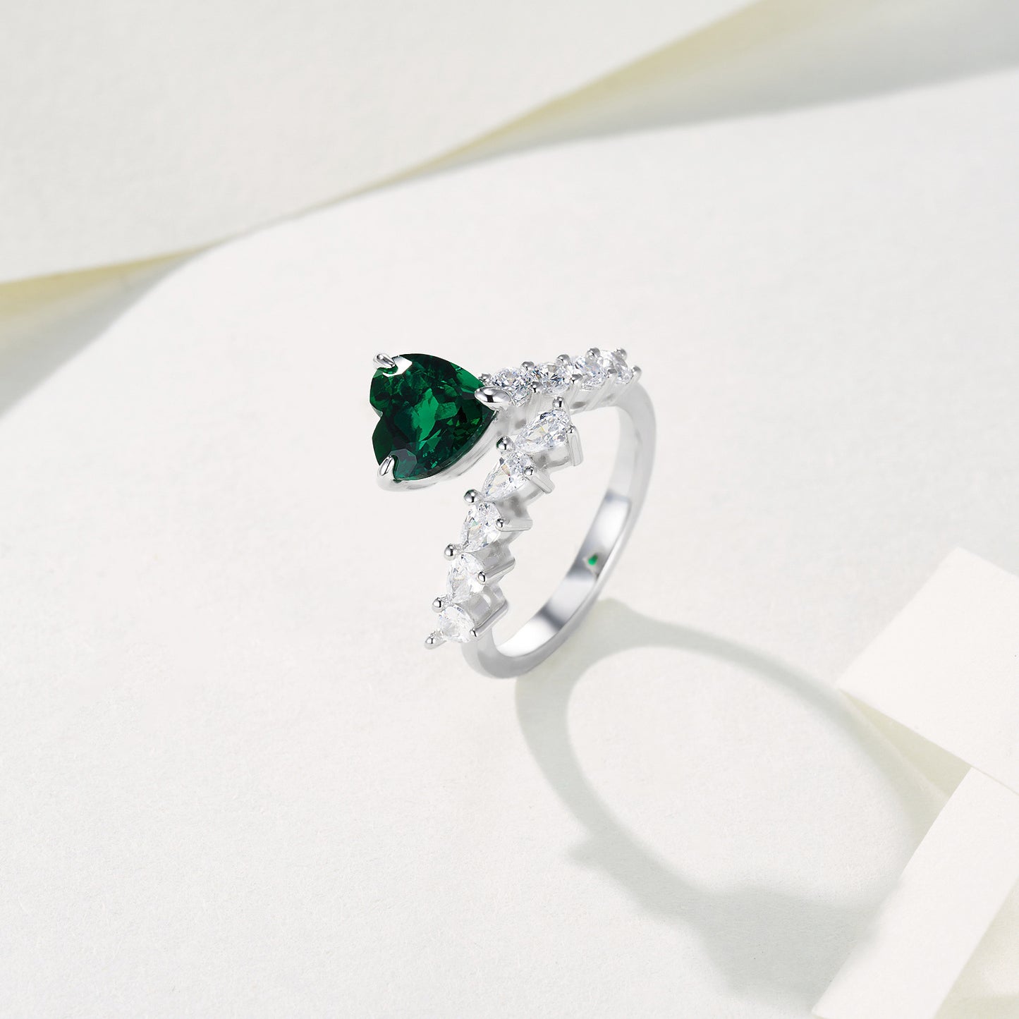 S925 Sterling Silver Lab Emerald Ring, Versatile Open Ring - Photo 5