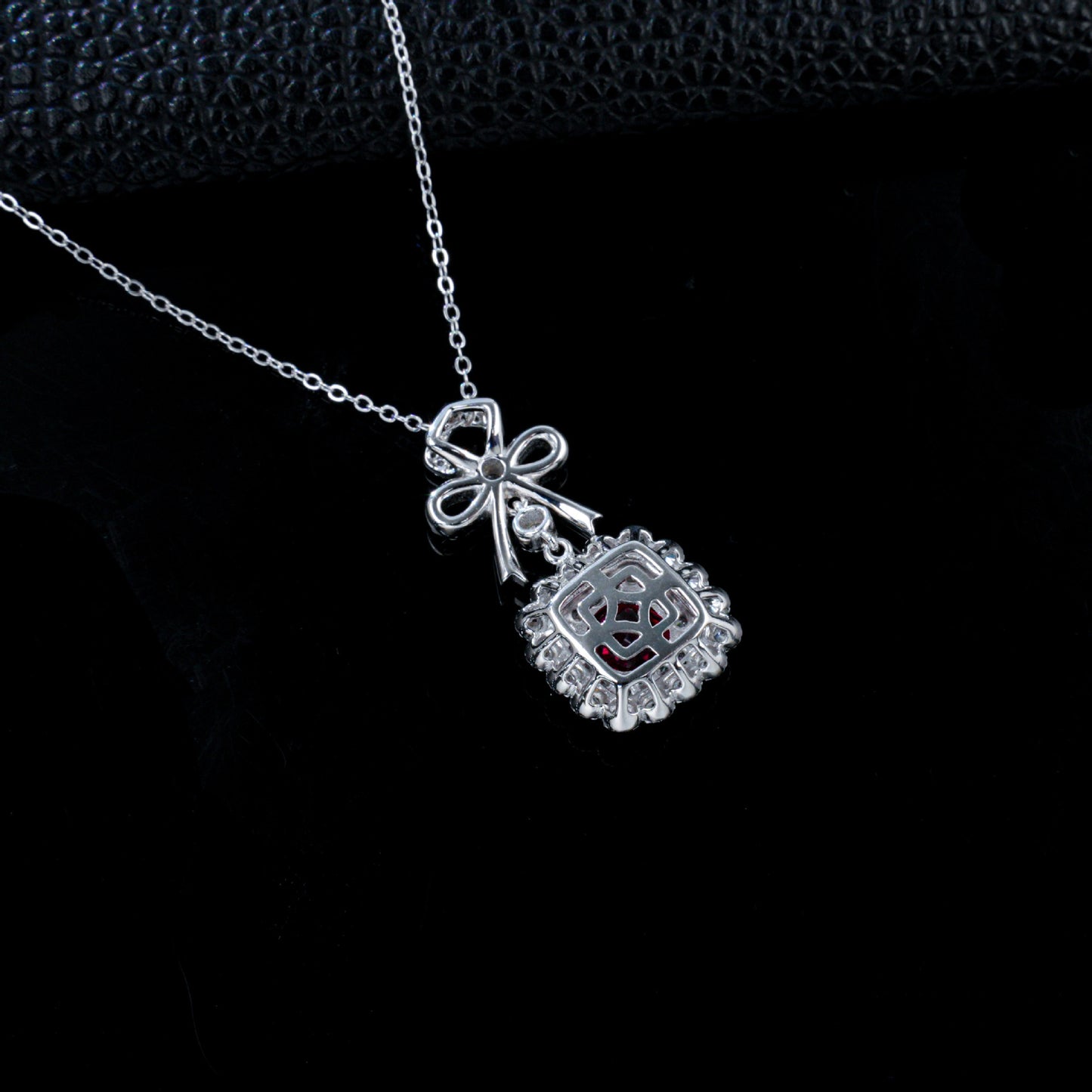 Lab Ruby Sugarloaf Pendant S925 Rhodium-Plated Bow, Choker Necklace - Photo 4