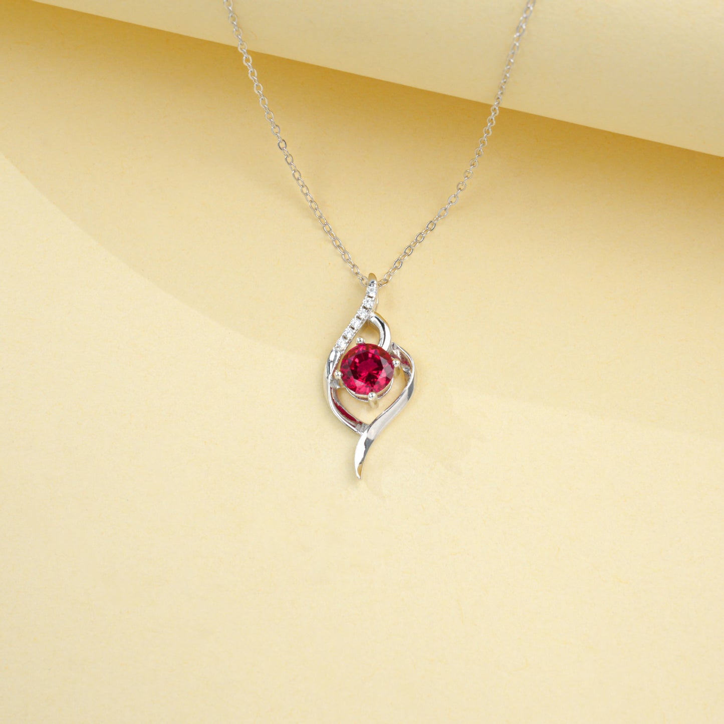 S925 Silver Double Arc Wrap Round Lab Ruby Pendant Choker, Gentle - Photo 4