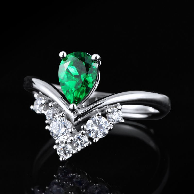 S925 Sterling Silver Lab Emerald Ring Adjustable, Crown Style Gift - Photo 4