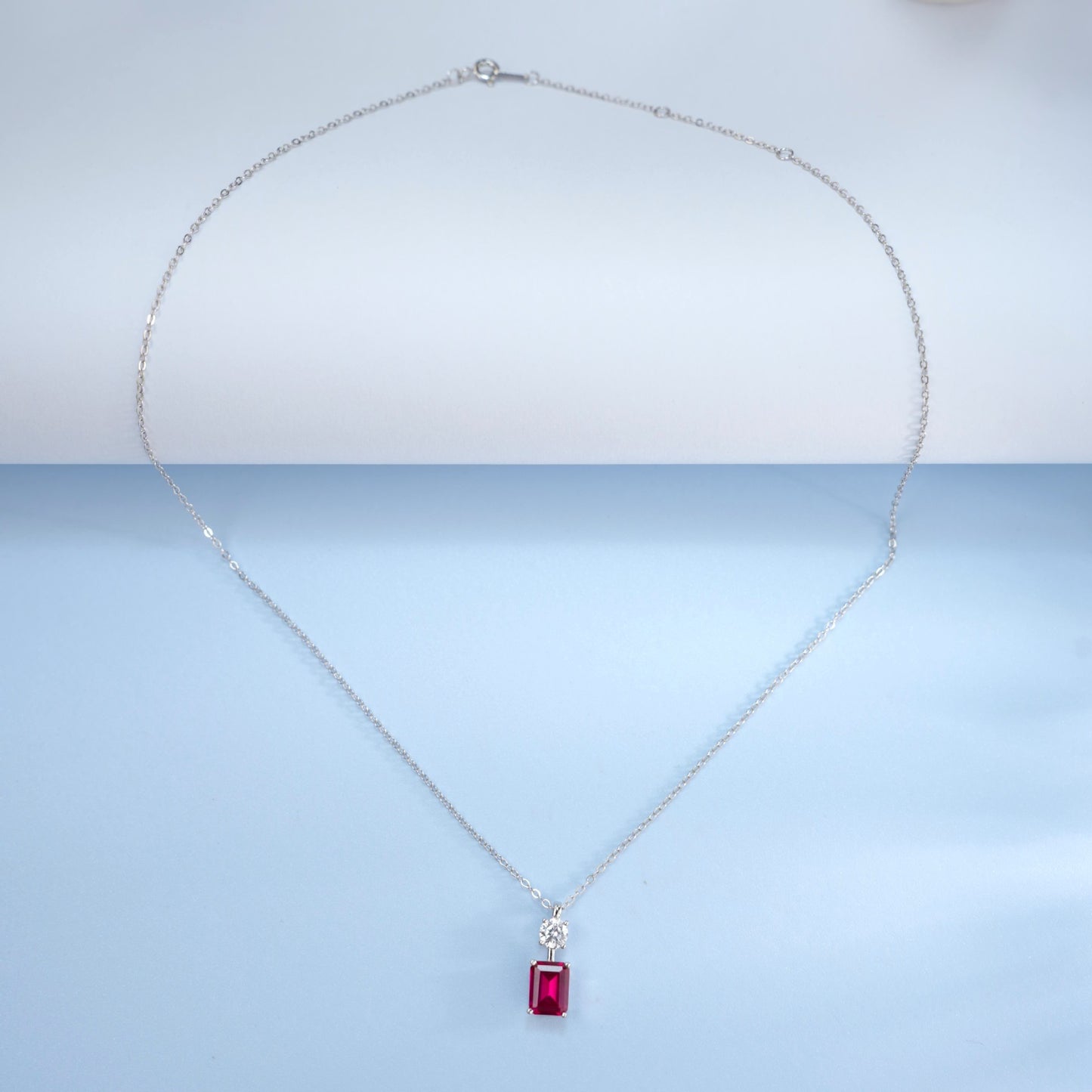 Square S925 Silver Pendant Pigeon Blood Ruby Necklace, Diamond Versatile - Photo 4