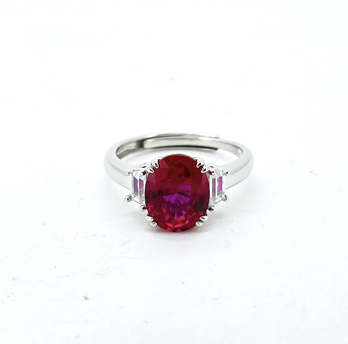 S925 Sterling Silver Lab Ruby Ring, Unique Design - Photo 5