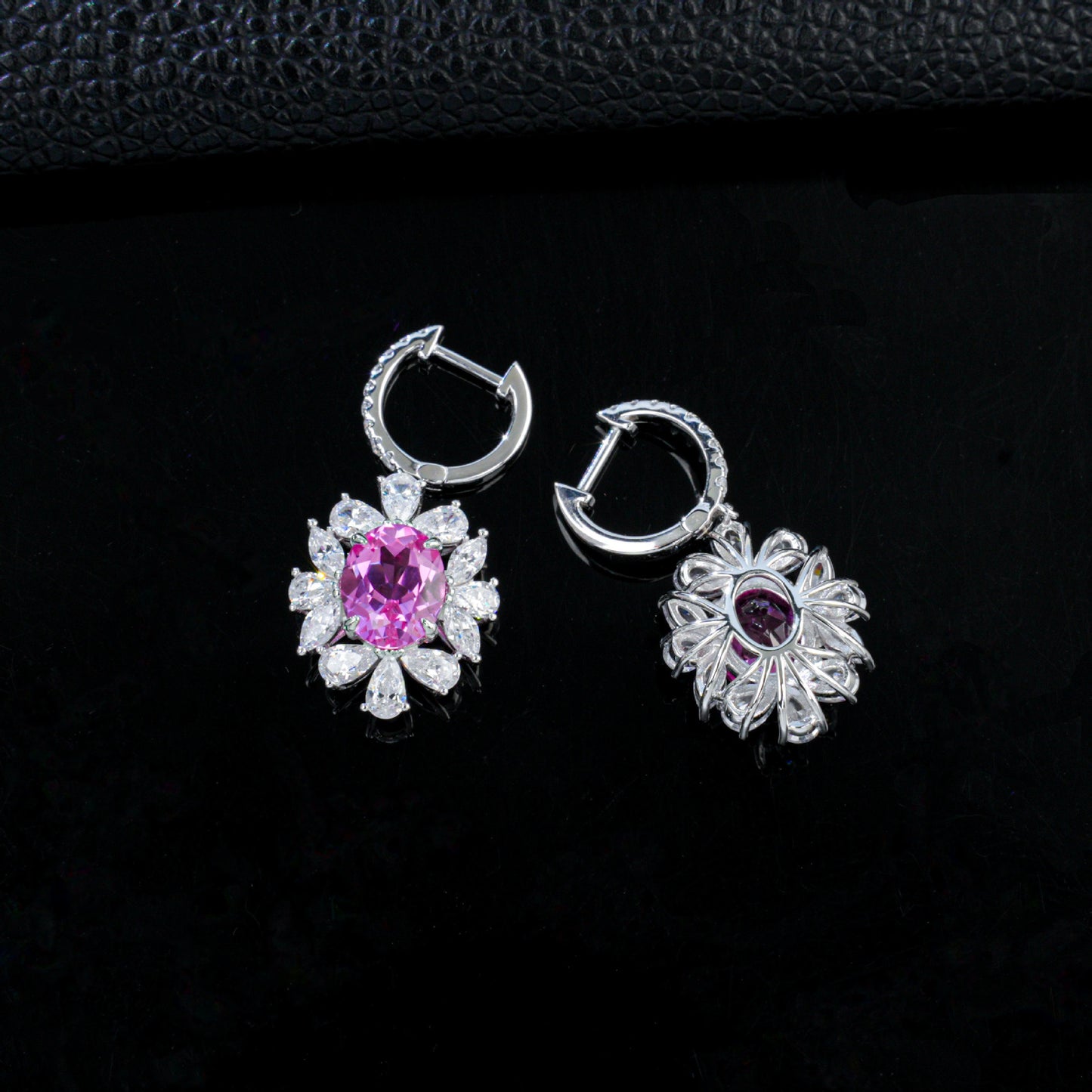 S925 Silver Ear Cuff Lab Pink Gemstone Flower Earrings, Photo Birthday Gift - Photo 4