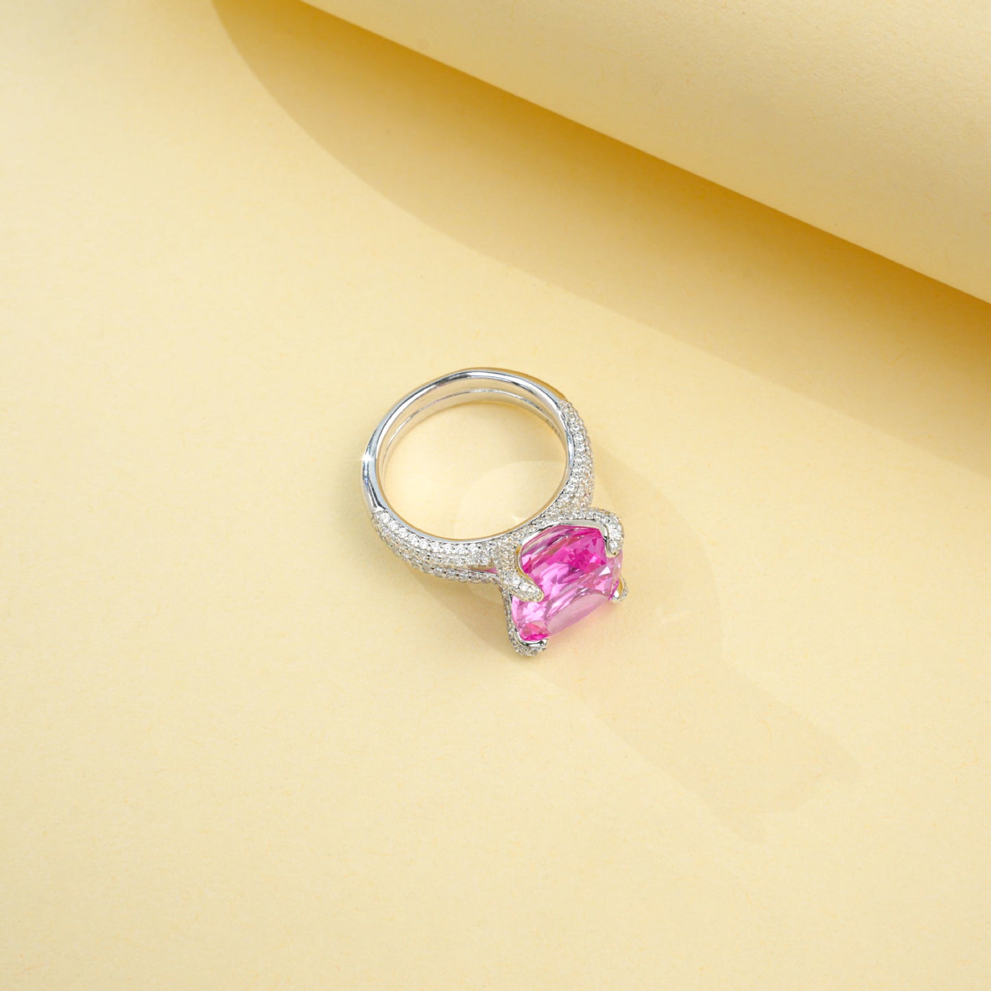 S925 Sterling Silver Lab Padparadscha Pave Ring - Photo 4