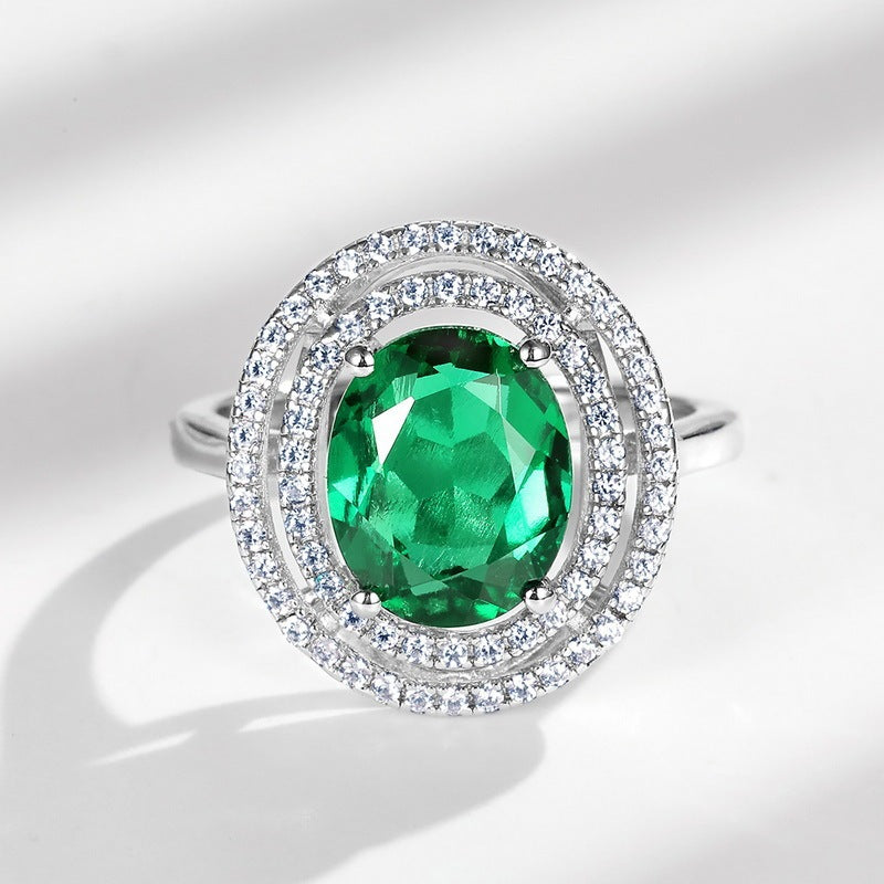 S925 Sterling Silver Lab Emerald Ring Adjustable, Vintage Gift Engagement - Photo 4