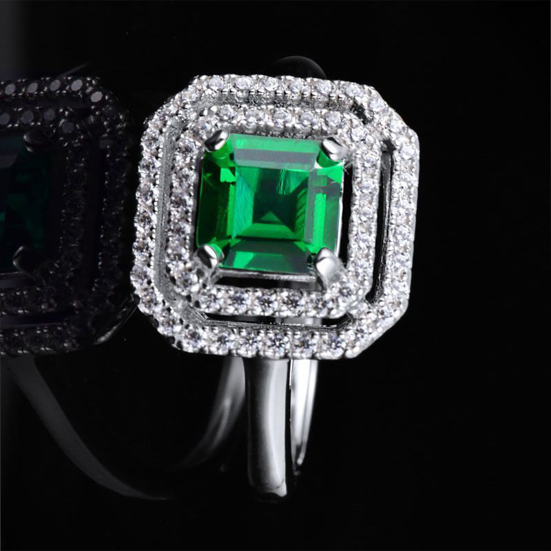 S925 Sterling Silver Lab Emerald Ring Adjustable, Vintage Ring Gift - Photo 4