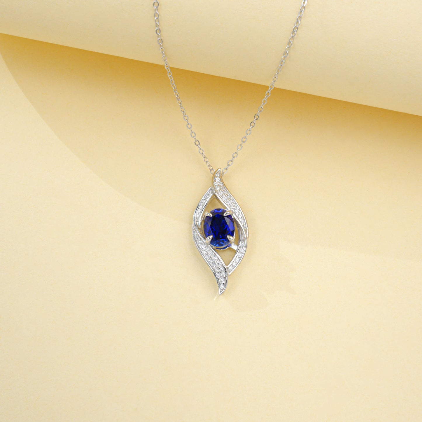 S925 Lab Sapphire Necklace Sterling Silver Premium Pendant - Photo 5