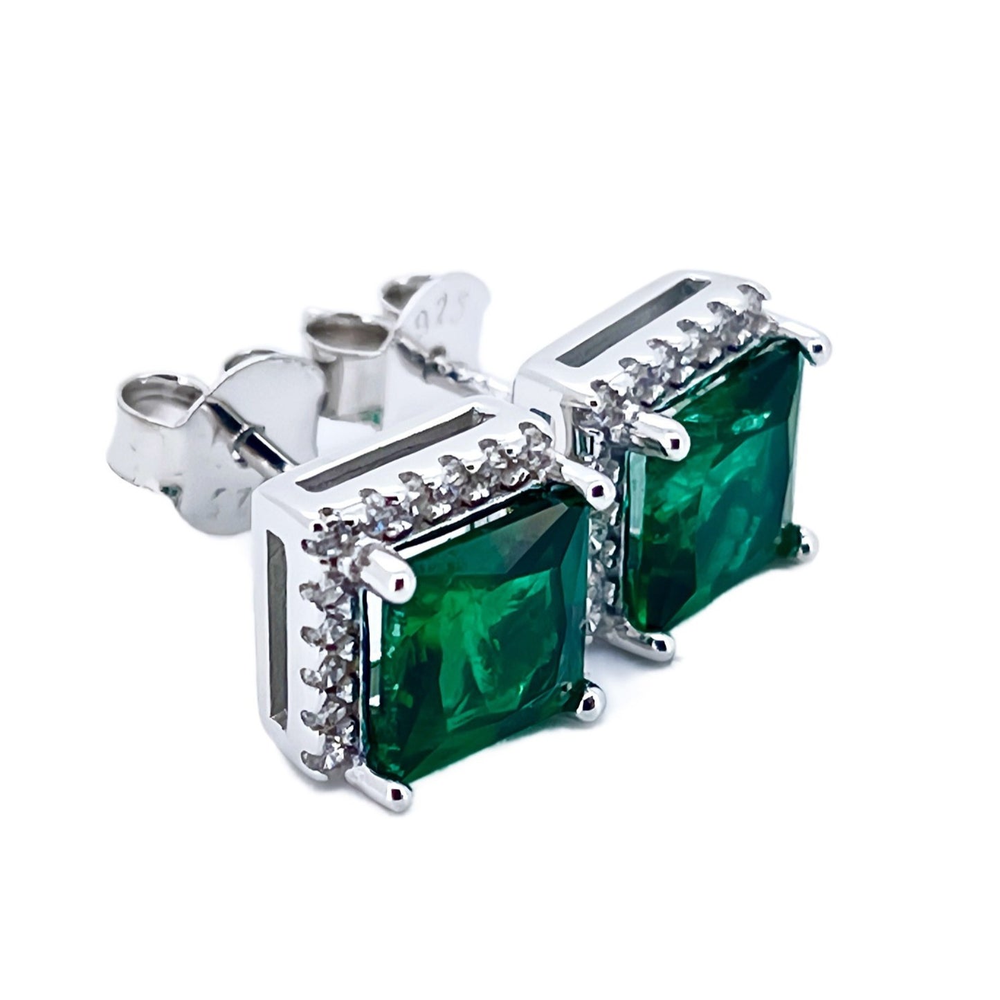 S925 Sterling Silver Lab Emerald Earrings, Sparkling Diamond Versatile - Photo 5