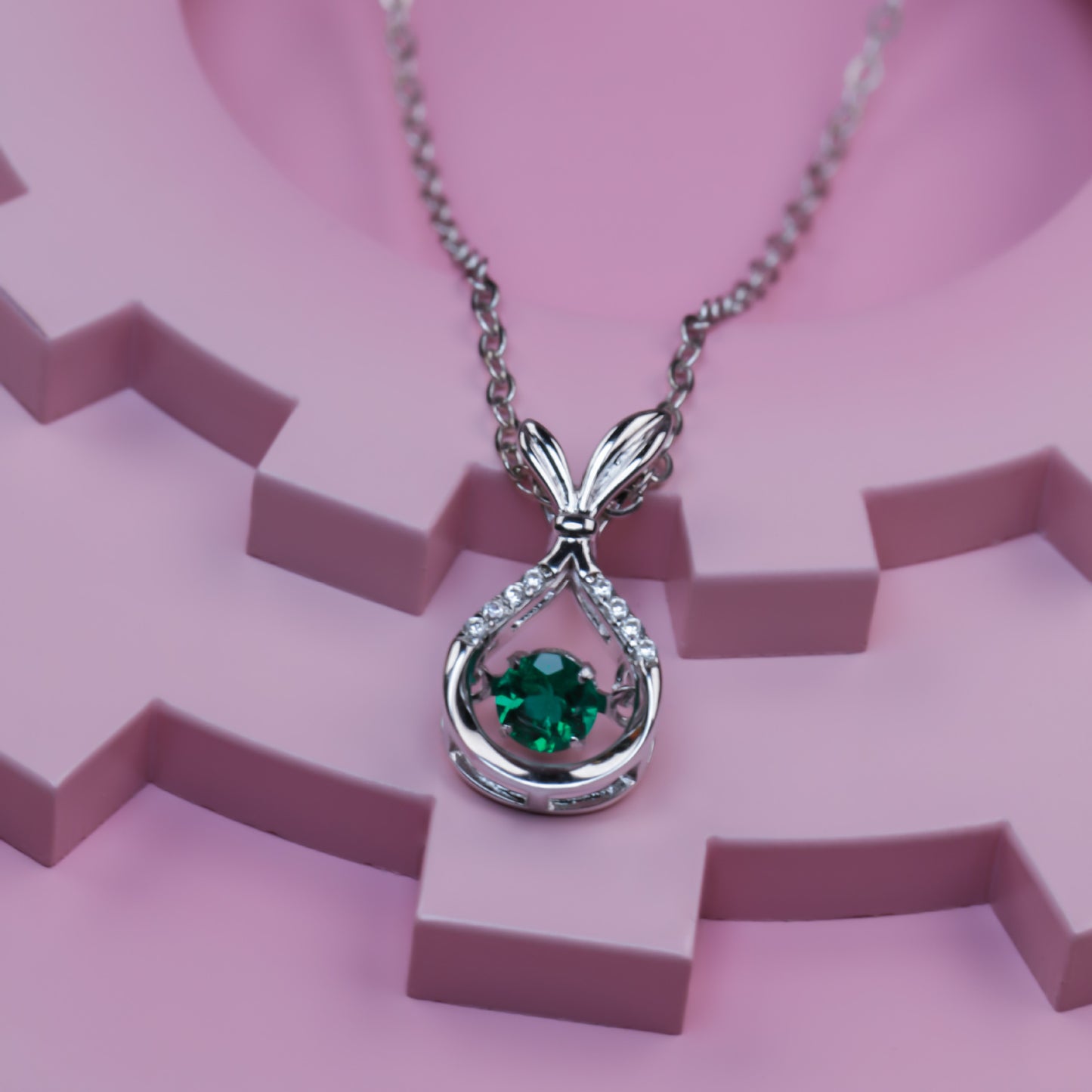 S925 Silver Hollow Lucky Bag Emerald Necklace, Small Gentle Simple - Photo 4