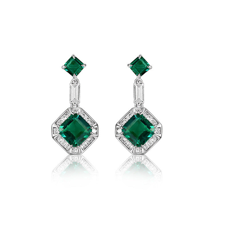 S925 Silver Asscher Square Lab Emerald Double-Layer Halo, Women's Gift - Photo 5