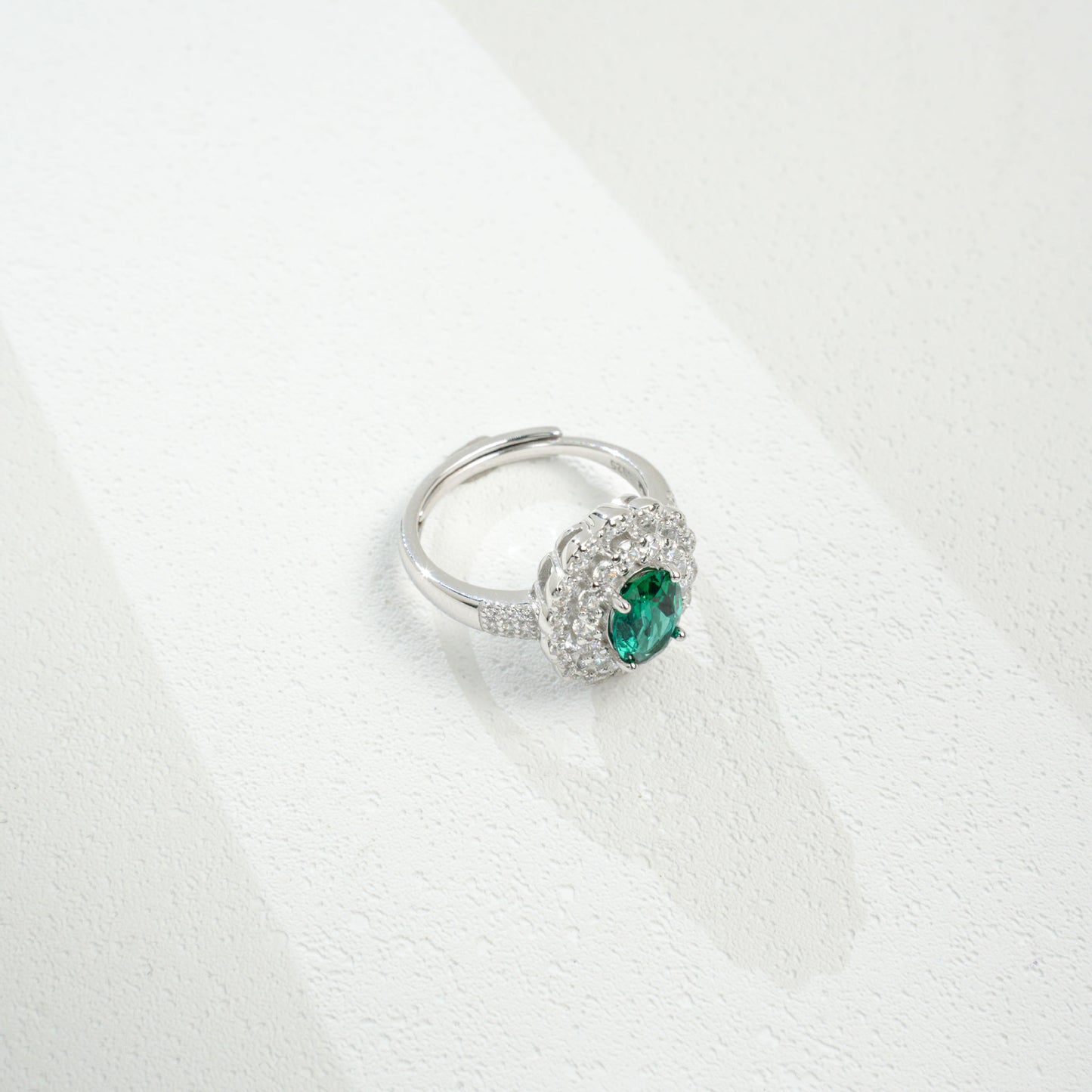 S925 Sterling Silver Oval Lab Emerald Double-Halo Pave Ring, Vintage for Women - Photo 4