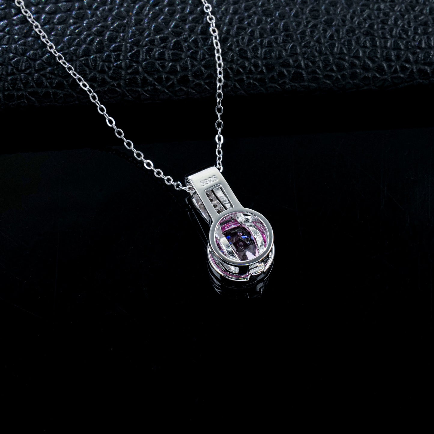 S925 Silver Lab Pink Sapphire Pendant Round Full Diamond Halo, Date Gift - Photo 4