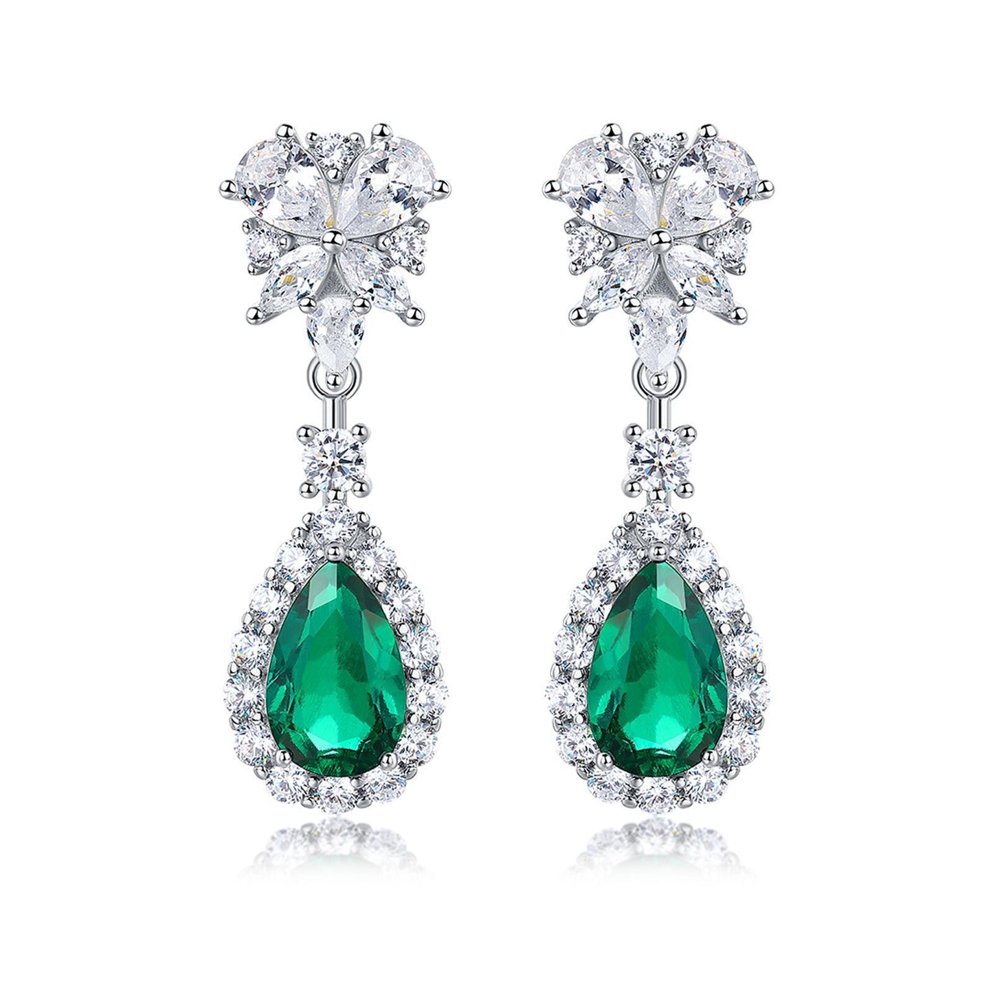 S925 Sterling Silver Lab Emerald Earrings, Elegant Versatile Teardrop - Photo 5