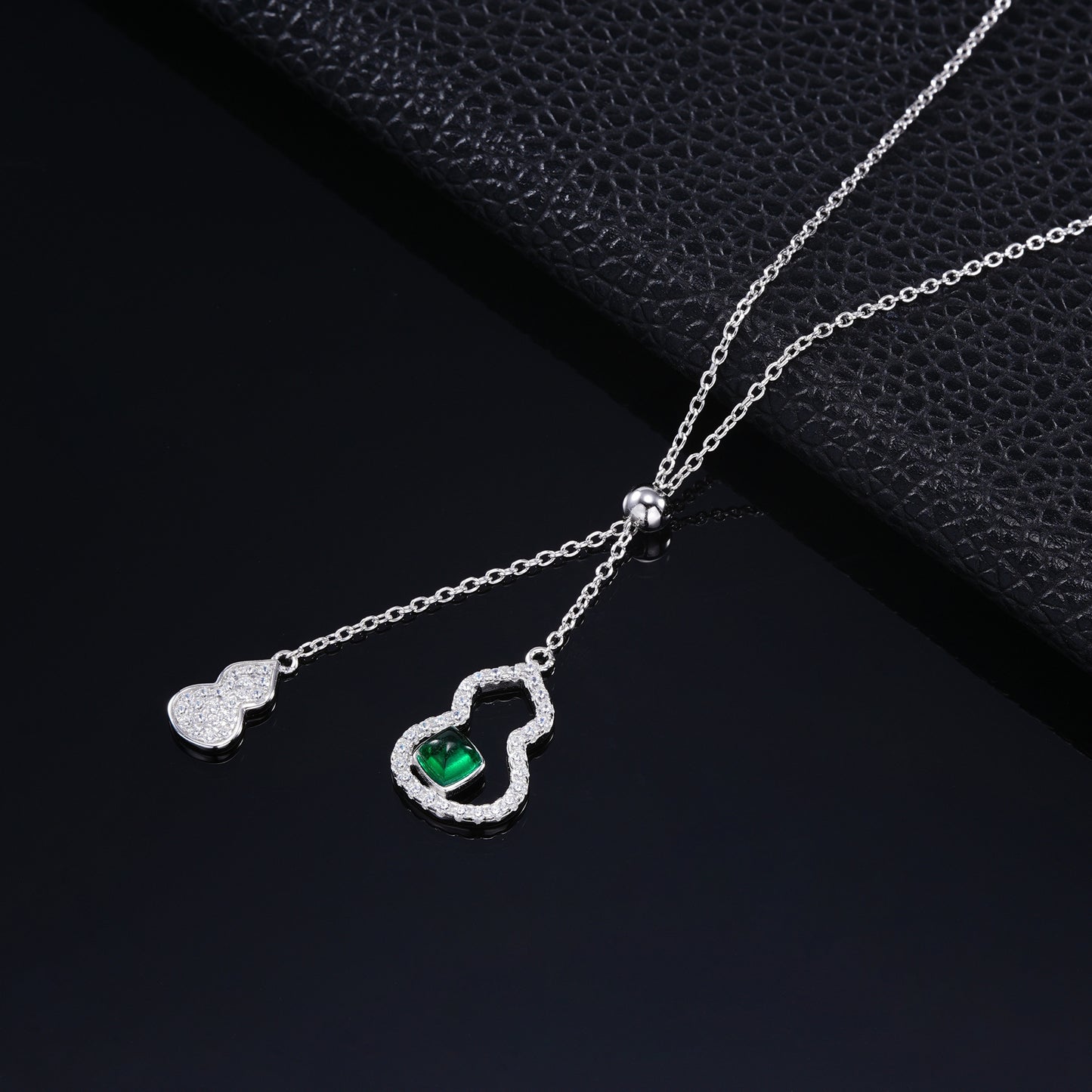 S925 Silver Lab Emerald Gourd Necklace, Creative Hollow Unique - Photo 4