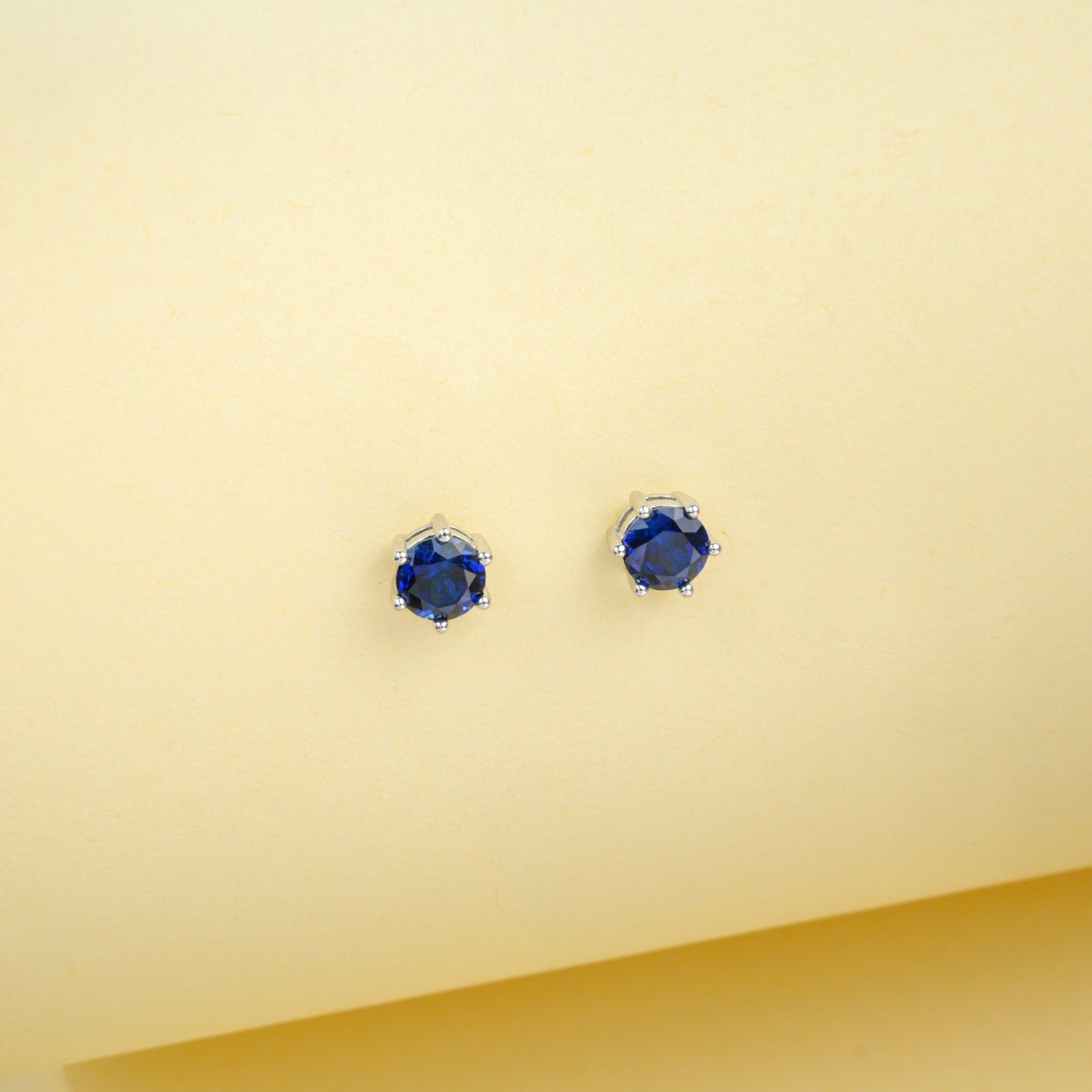 Lab Sapphire S925 Silver Round Stud Earrings, Premium - Photo 4