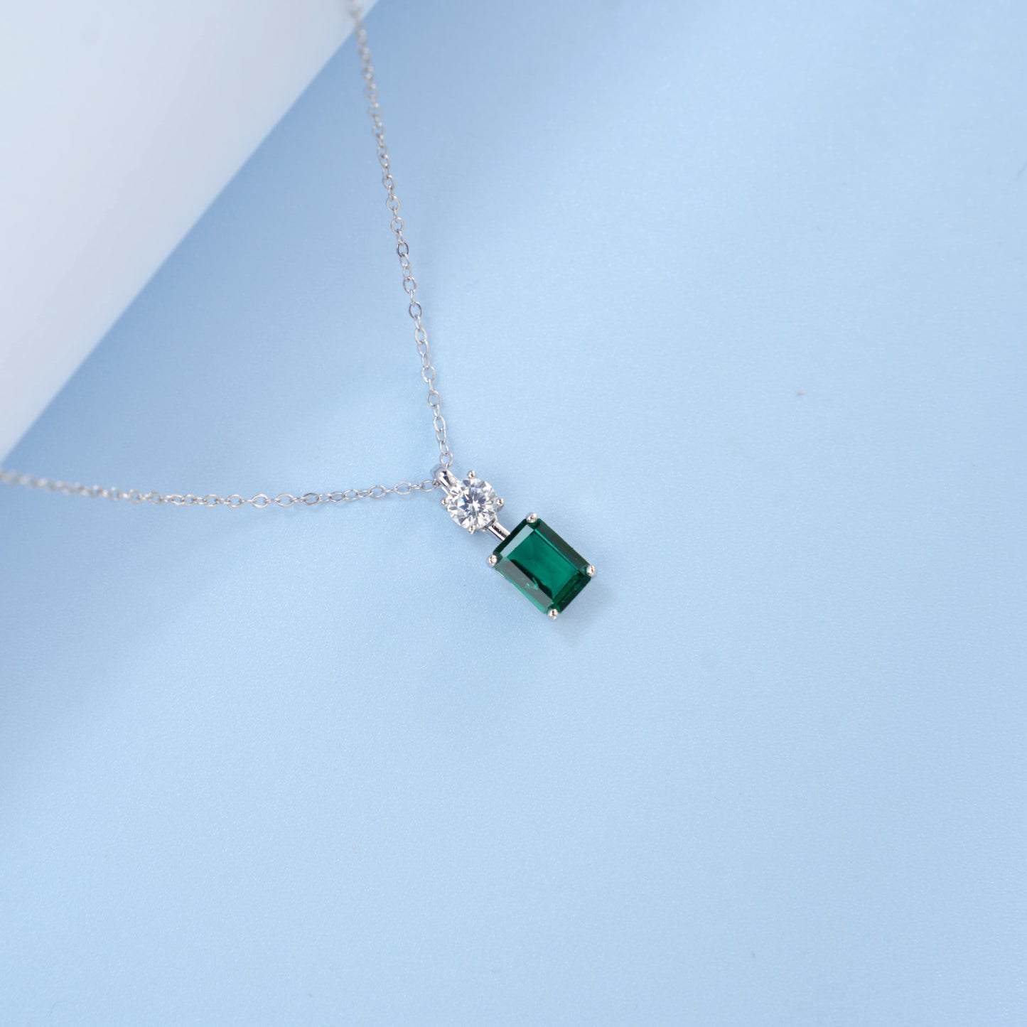 S925 Sterling Silver Lab coloured Gemstone Necklace, Round Diamond Simple - Photo 4
