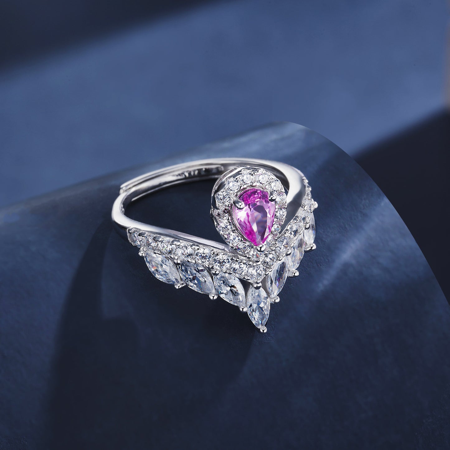 S925 Sterling Silver Lab coloured Gemstone Teardrop Crown Ring, Crown Proposal Birthday - Photo 2