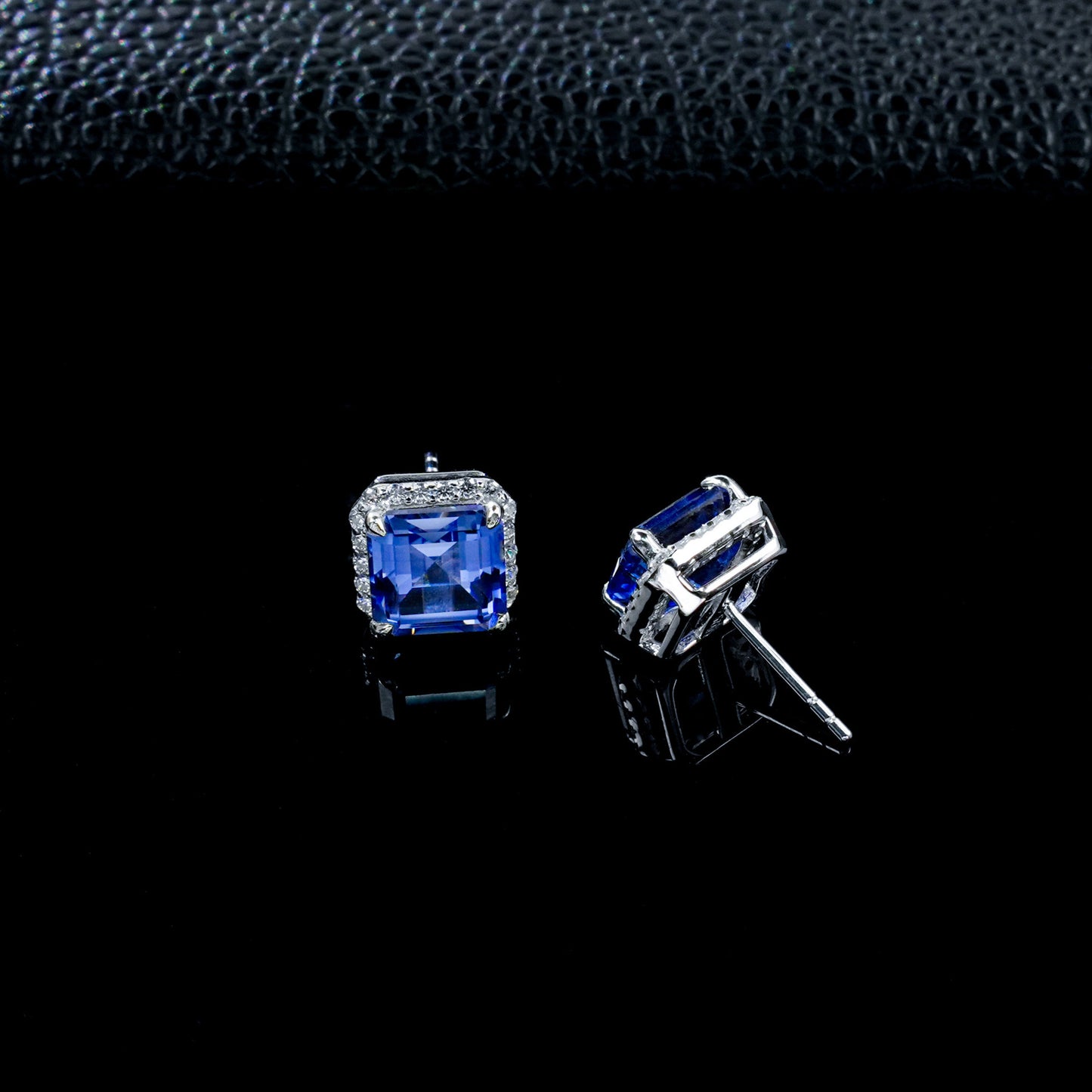 Lab Sapphire Stud Earrings S925 Silver Square 4-Claw Frame, Gemstone - Photo 4
