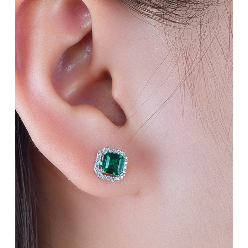 S925 Sterling Silver Emerald Stud Earrings, Vintage Unique Versatile - Photo 4