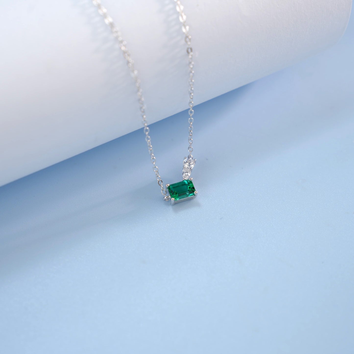 S925 Silver Lab Emerald Necklace Square Unique Premium - Photo 4