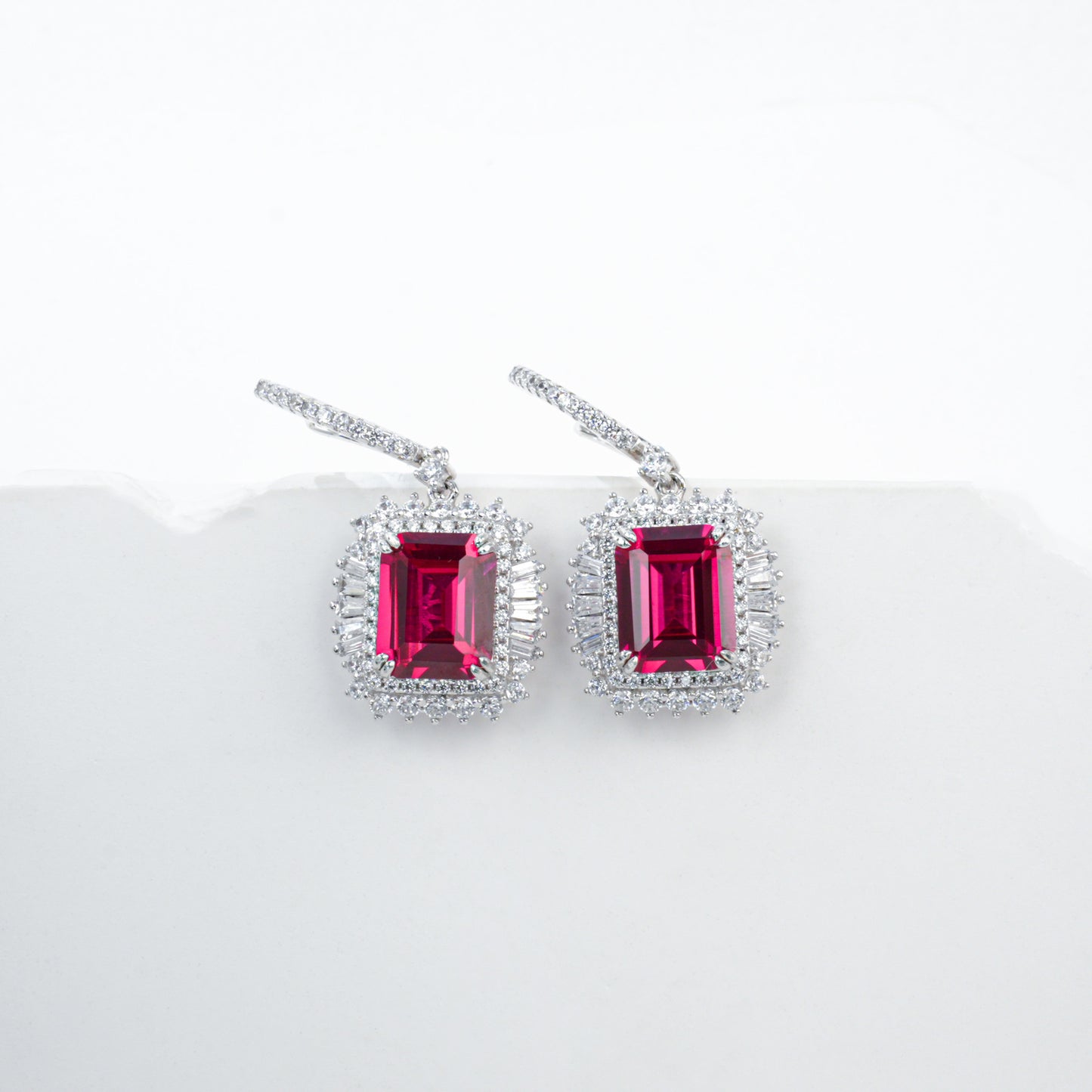 S925 Silver Pigeon Blood Lab Ruby Long Drop Ear Cuff, Formal Premium Gift - Photo 4