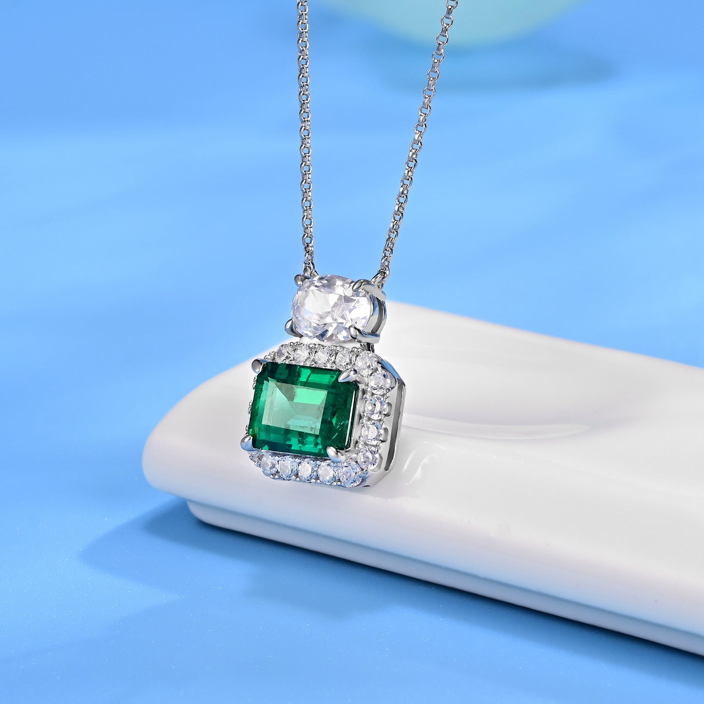 S925 Silver Necklace Emerald Pendant Diamond Chain, Premium Skin-Brightening Chain - Photo 4